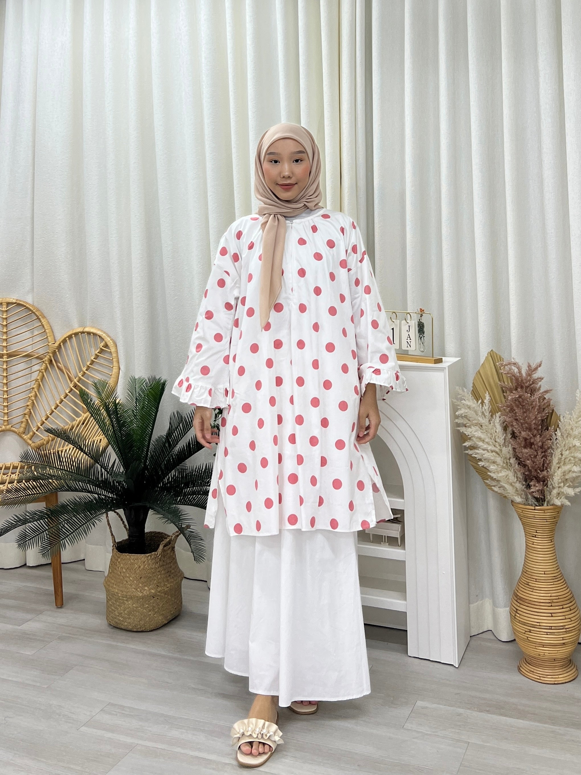 Butterfly Sleeves Oversized Tunic - Polka