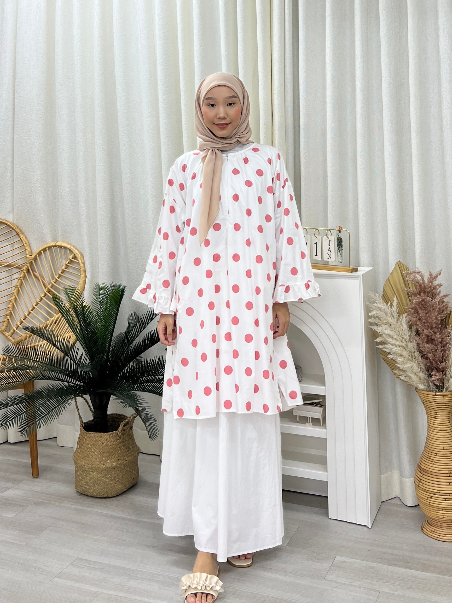 Butterfly Sleeves Oversized Tunic - Polka