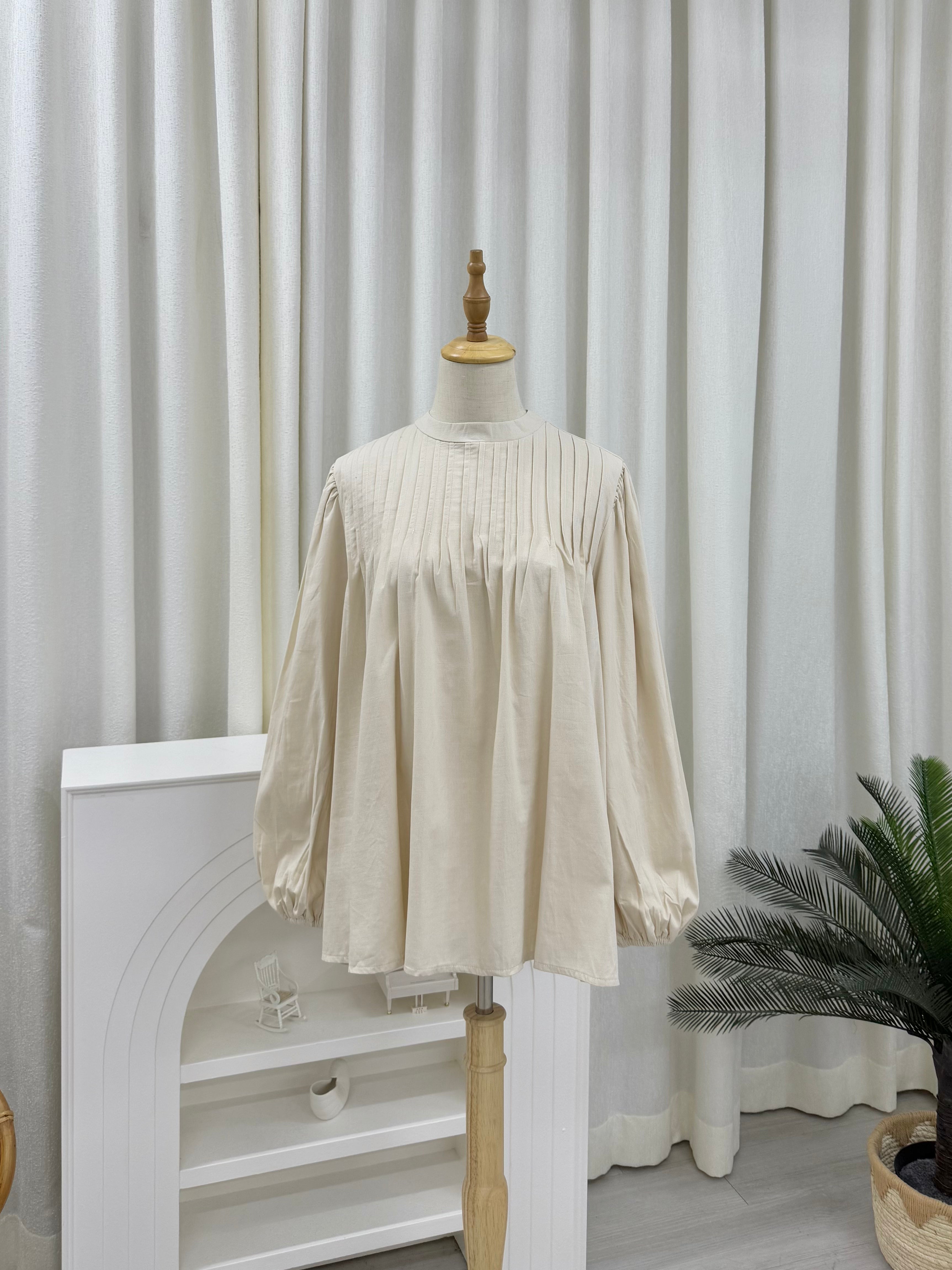 Rina Pleated Cotton Linen Top