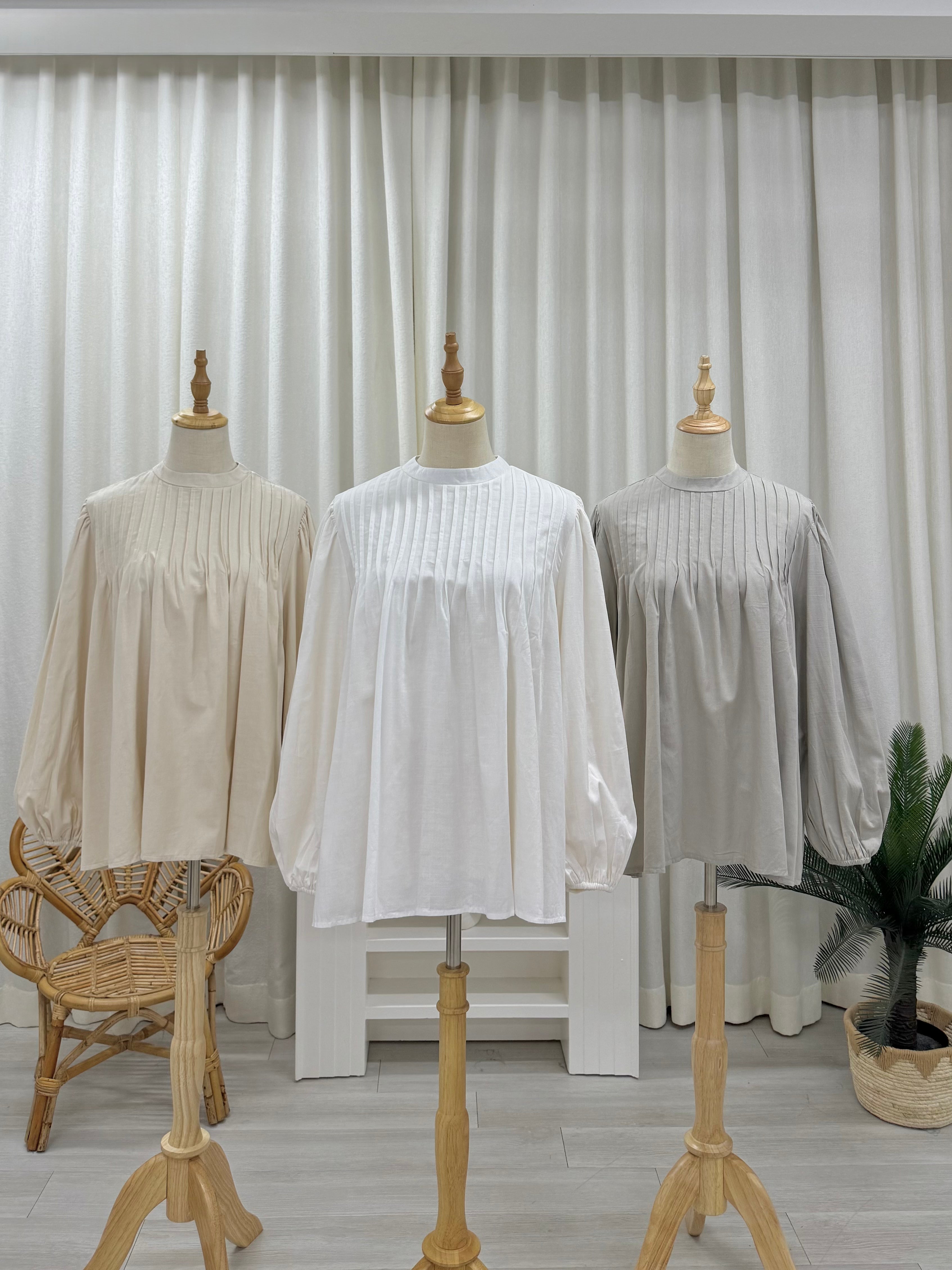 Rina Pleated Cotton Linen Top