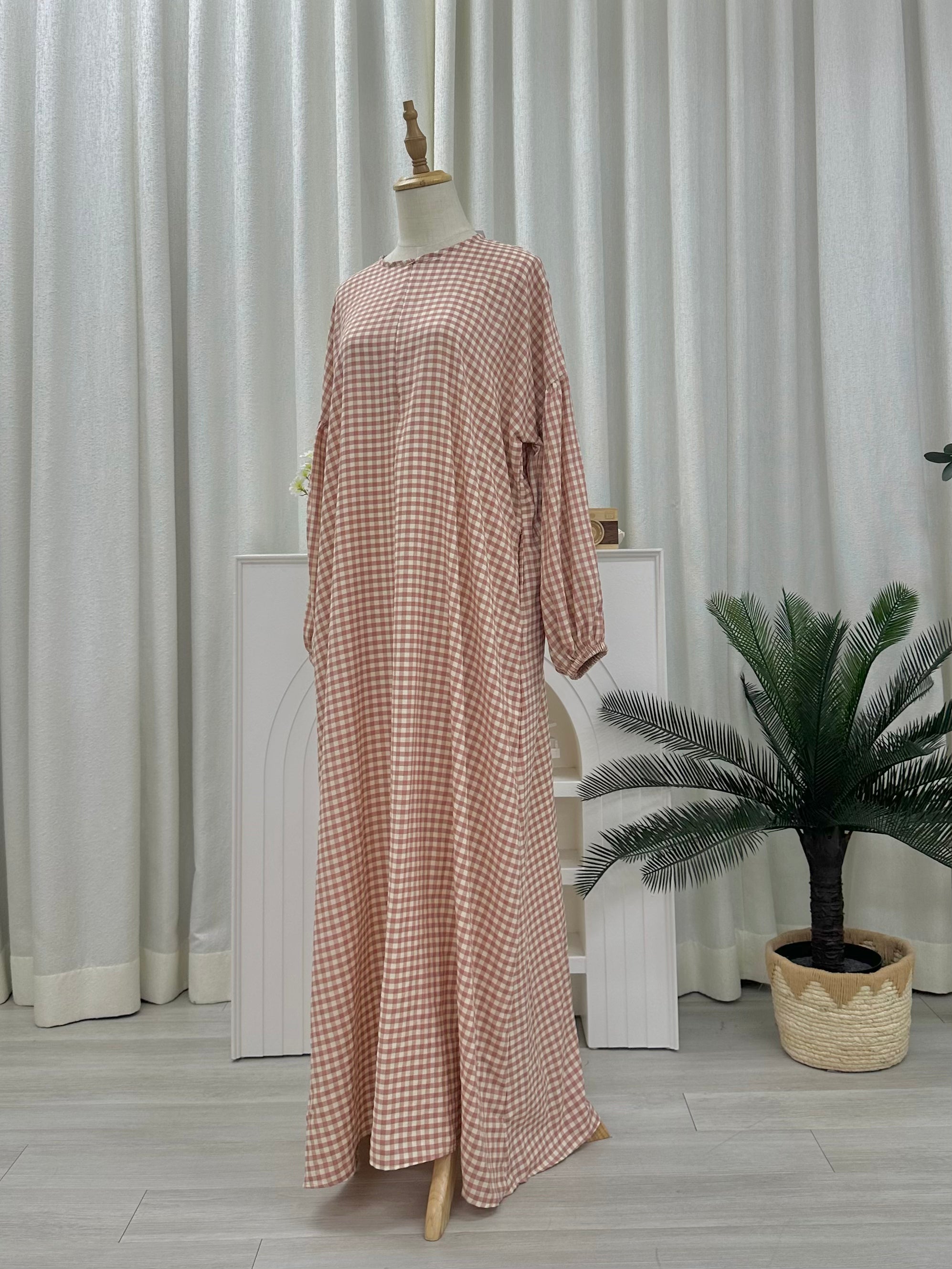 Gingham Maxi Cotton Dress (Nursing Friendly)