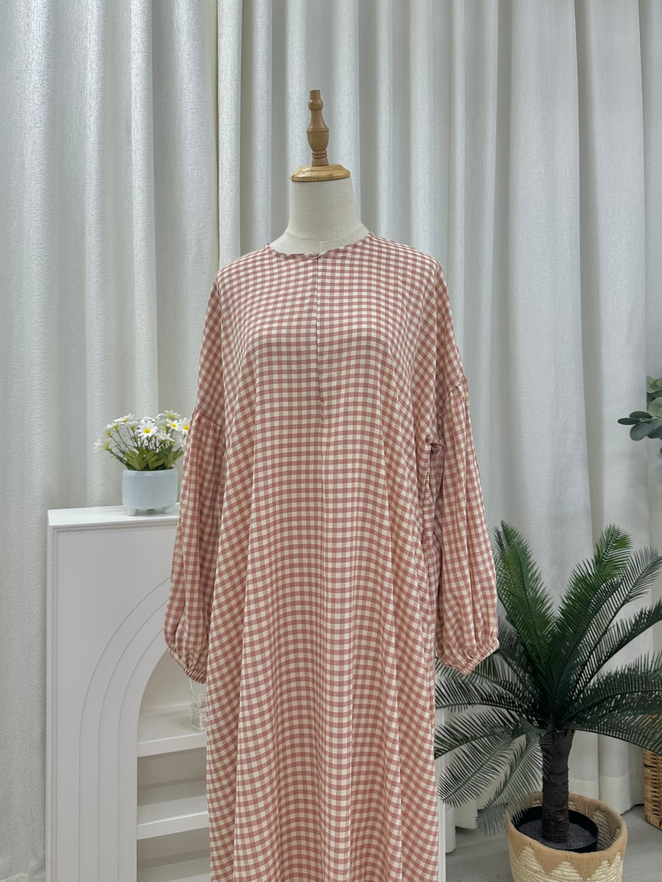 Gingham Maxi Cotton Dress (Nursing Friendly)