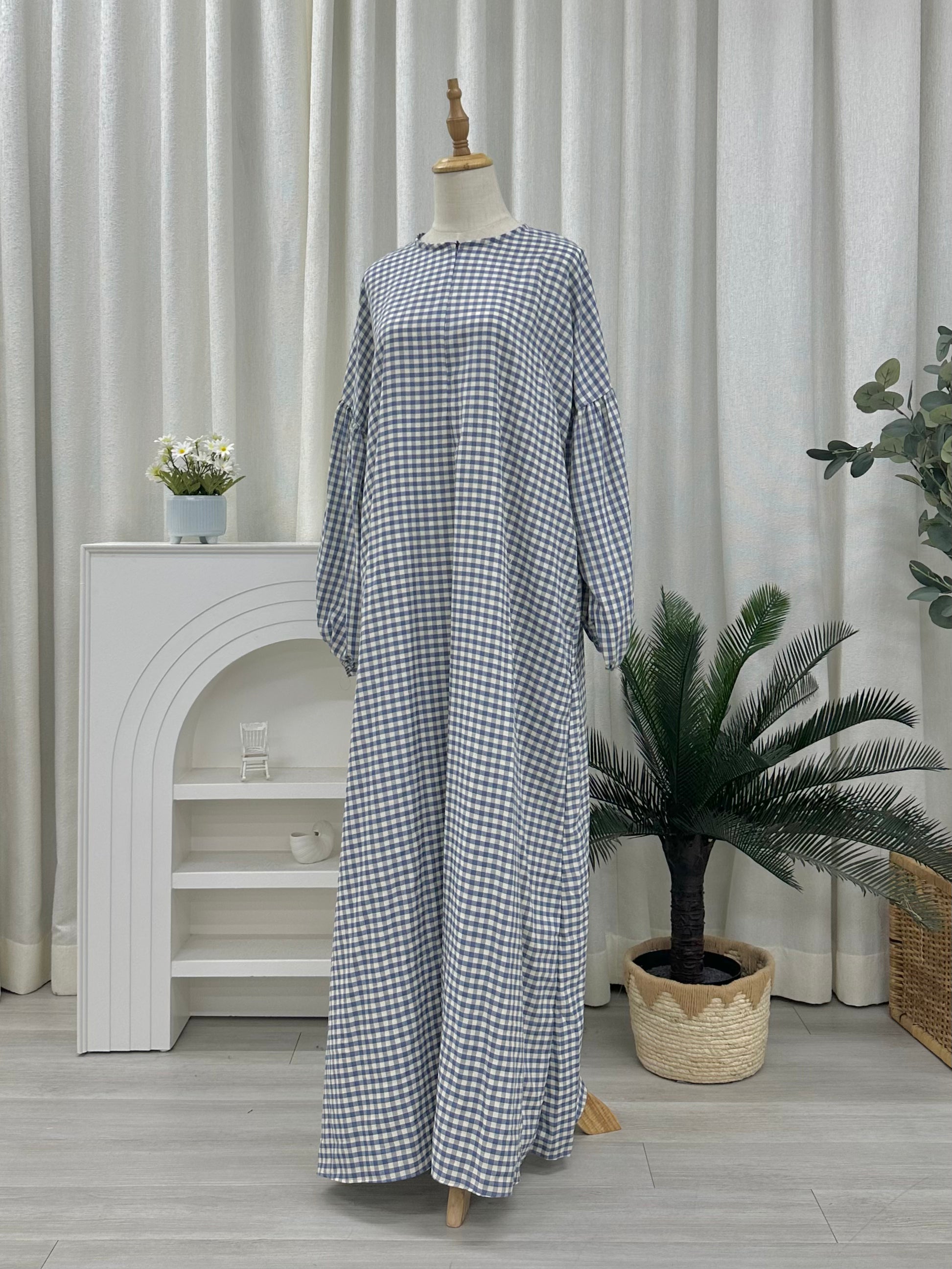 Gingham Maxi Cotton Dress (Nursing Friendly)