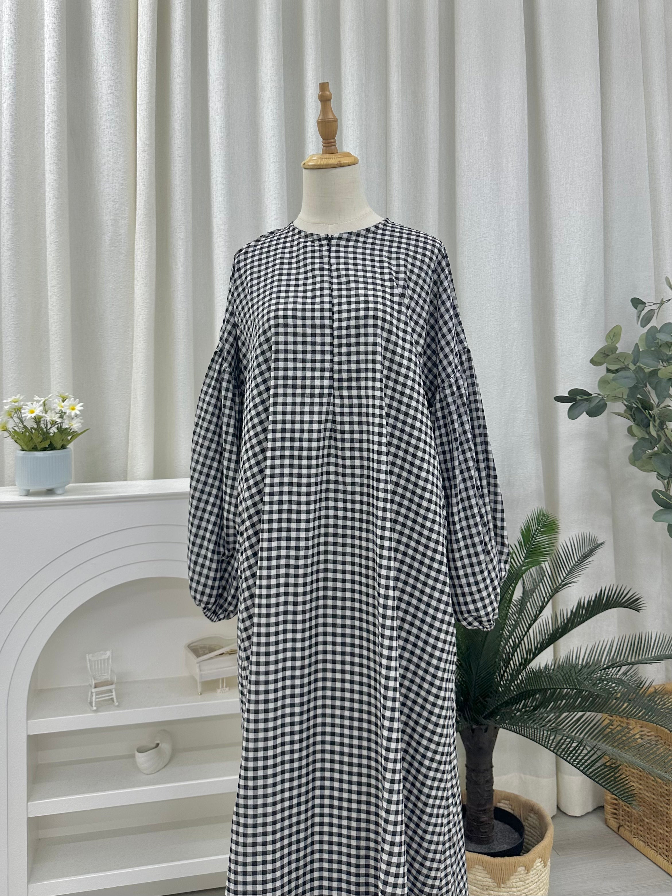 Gingham Maxi Cotton Dress (Nursing Friendly)
