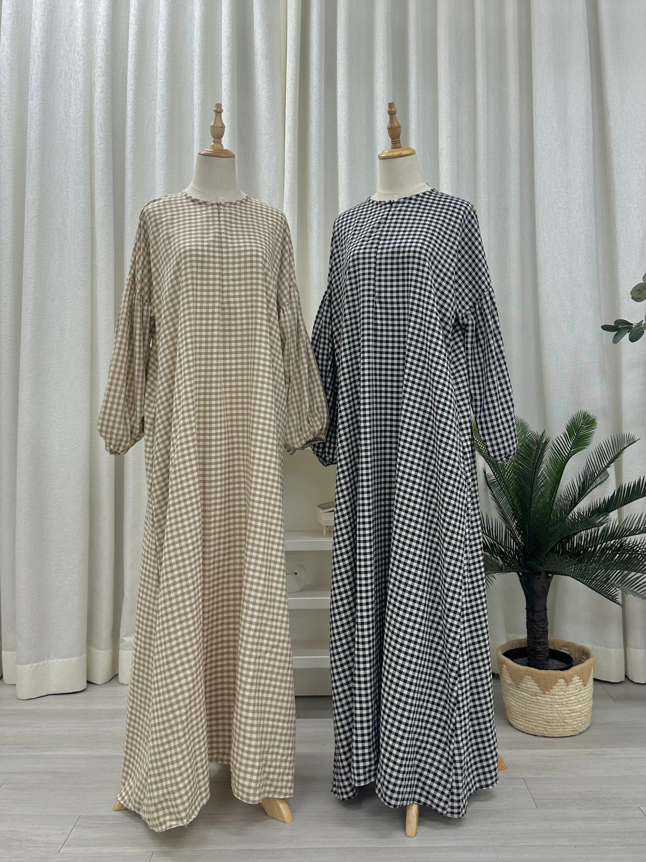 Gingham Maxi Cotton Dress (Nursing Friendly)