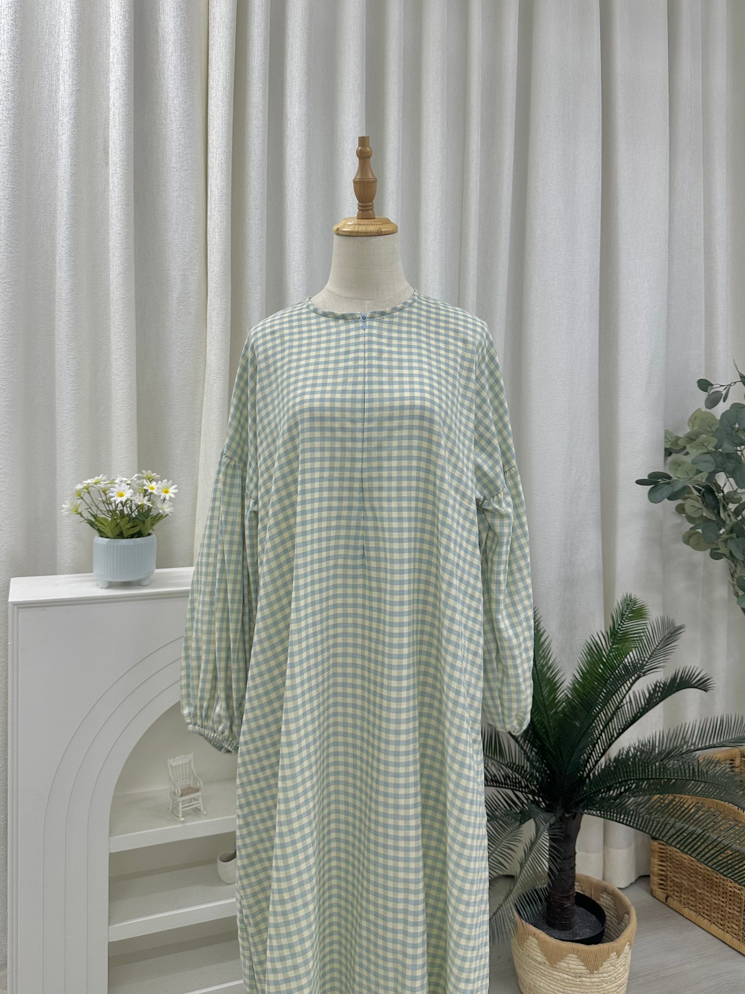 Gingham Maxi Cotton Dress (Nursing Friendly)