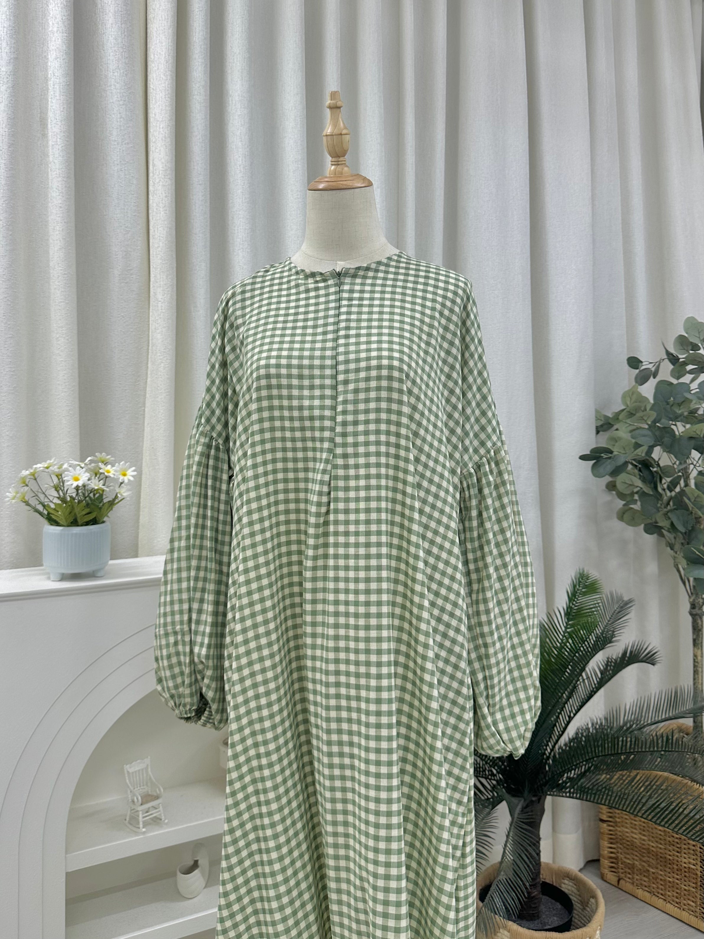 Gingham Maxi Cotton Dress (Nursing Friendly)