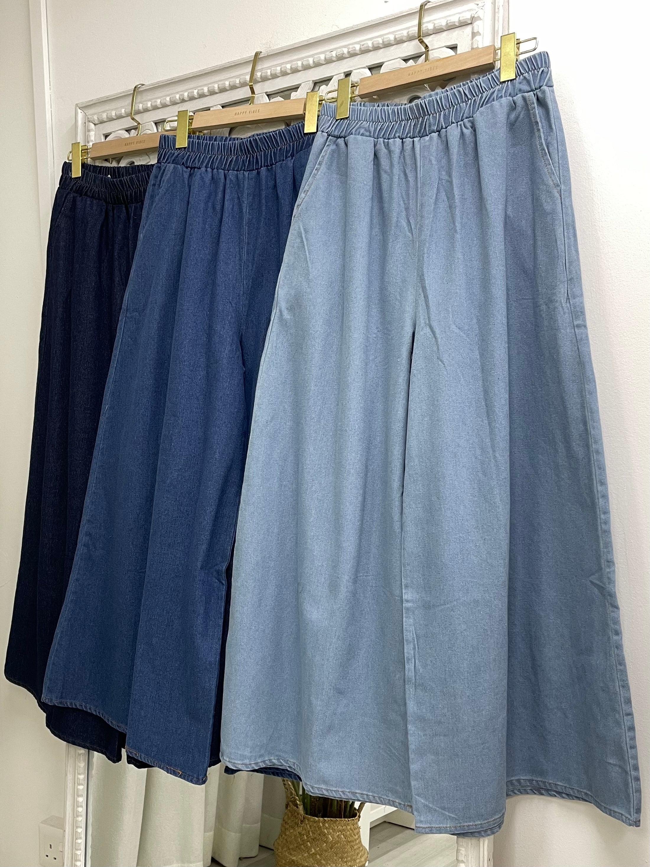 Wide Cut Denim Jeans Pockets