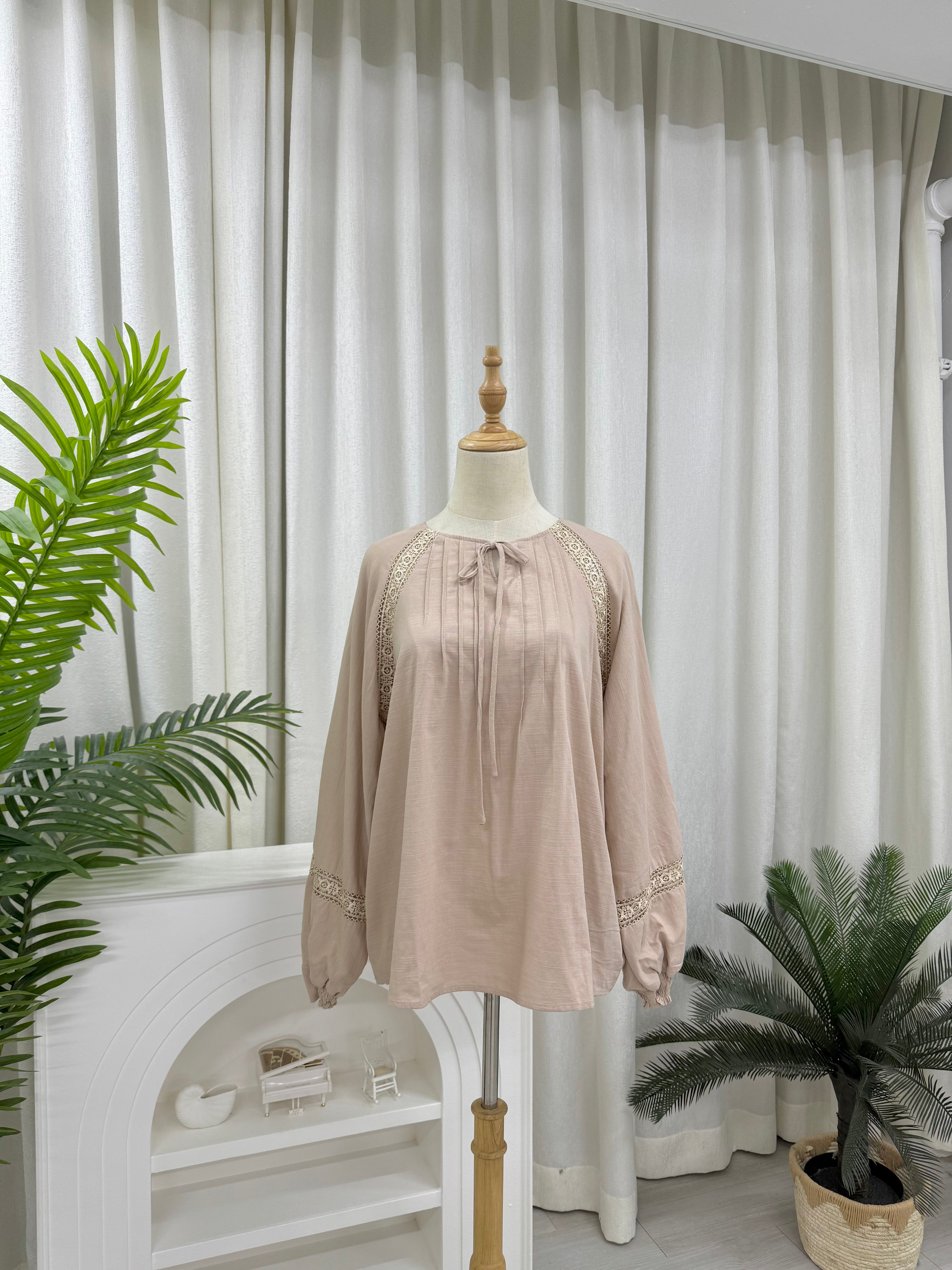 Lace Pleats Ribbon Elora Blouse