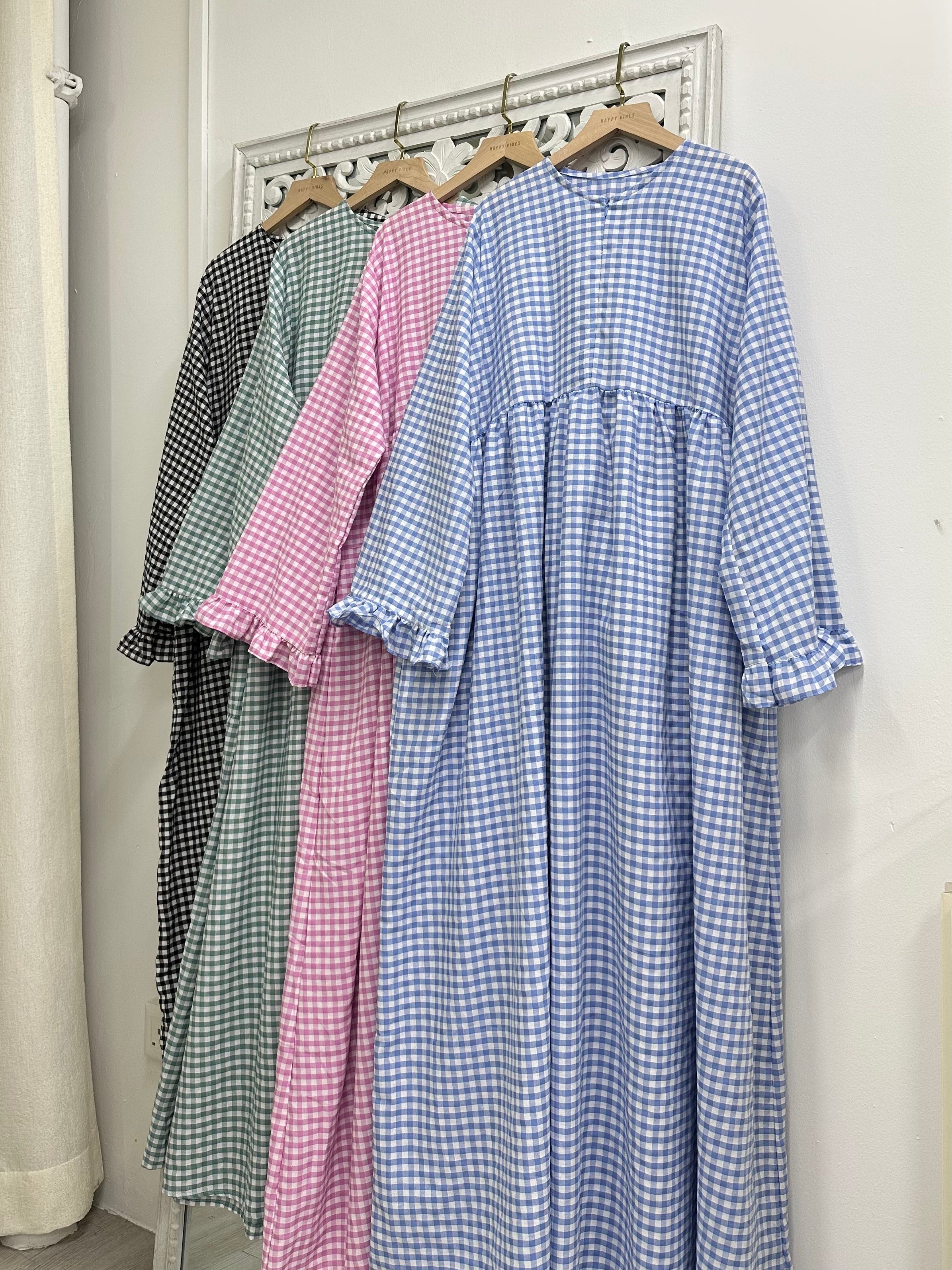 Checkered Ruffle Sleeve Dress