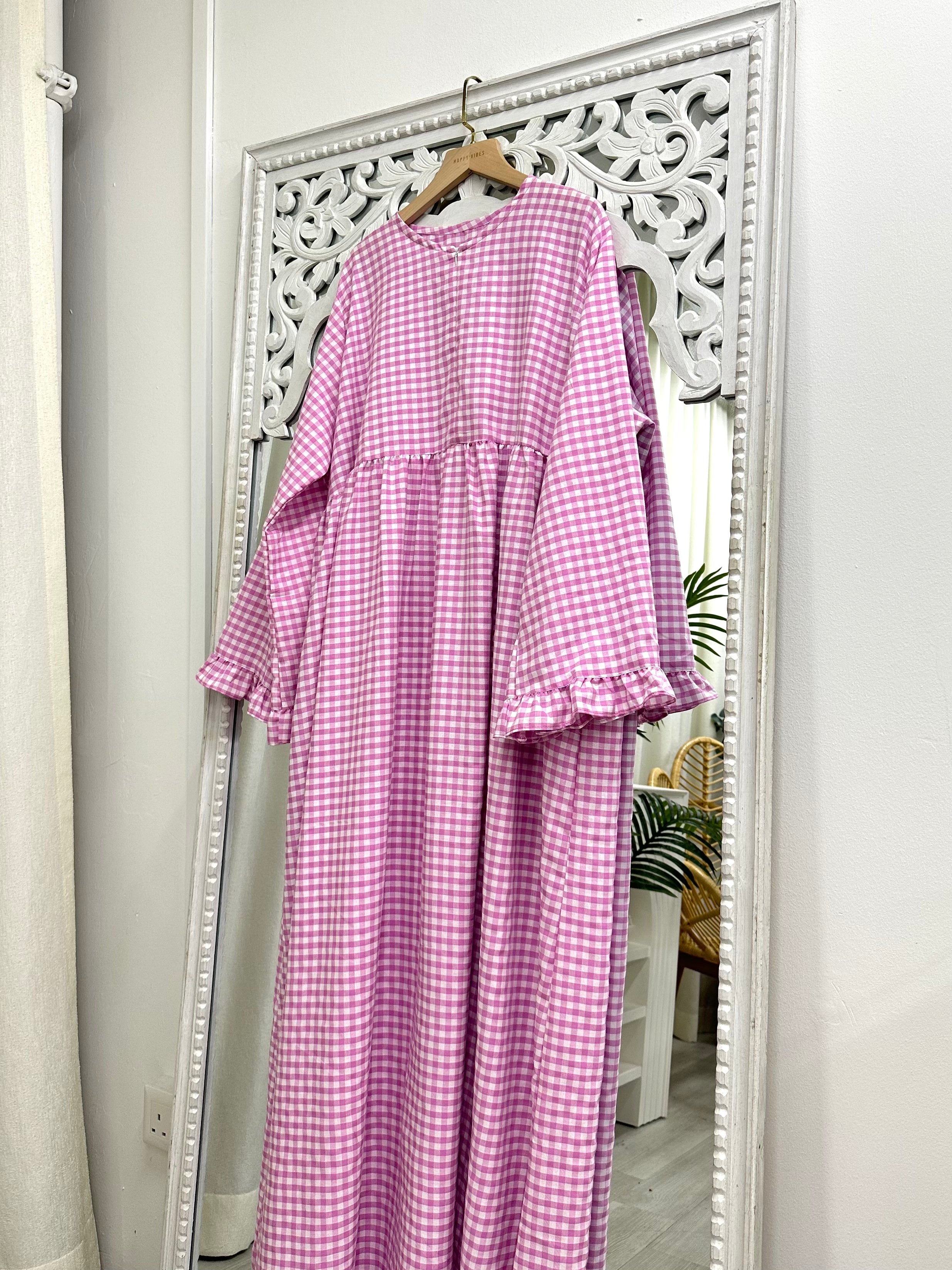 Checkered Ruffle Sleeve Dress