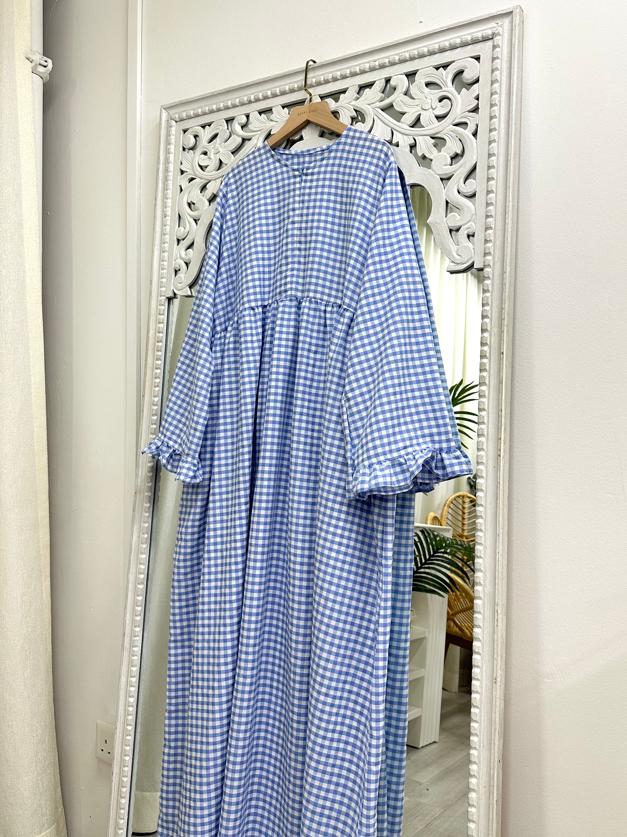 Checkered Ruffle Sleeve Dress