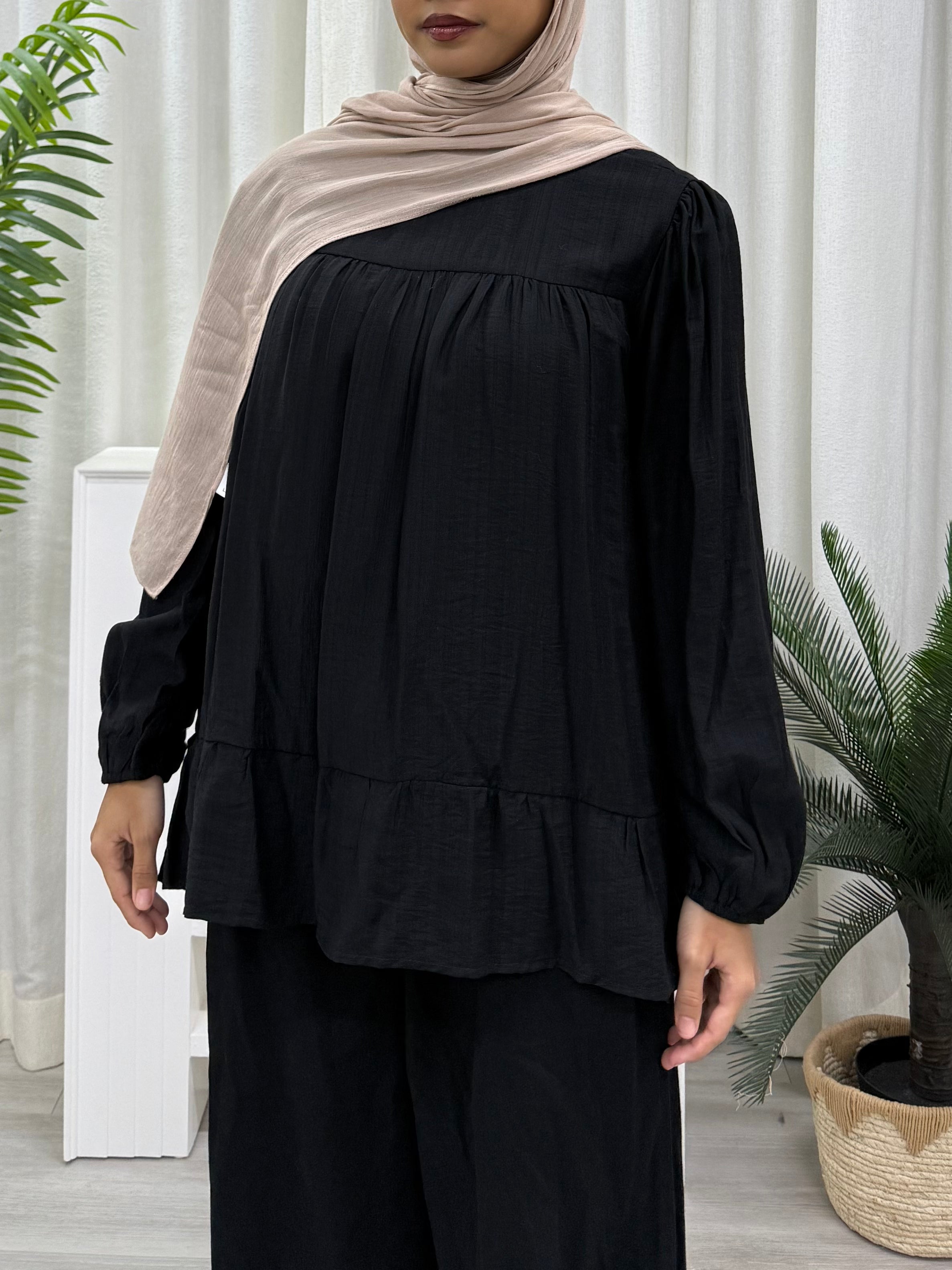 Sofia Plain Ruffles Top Pockets