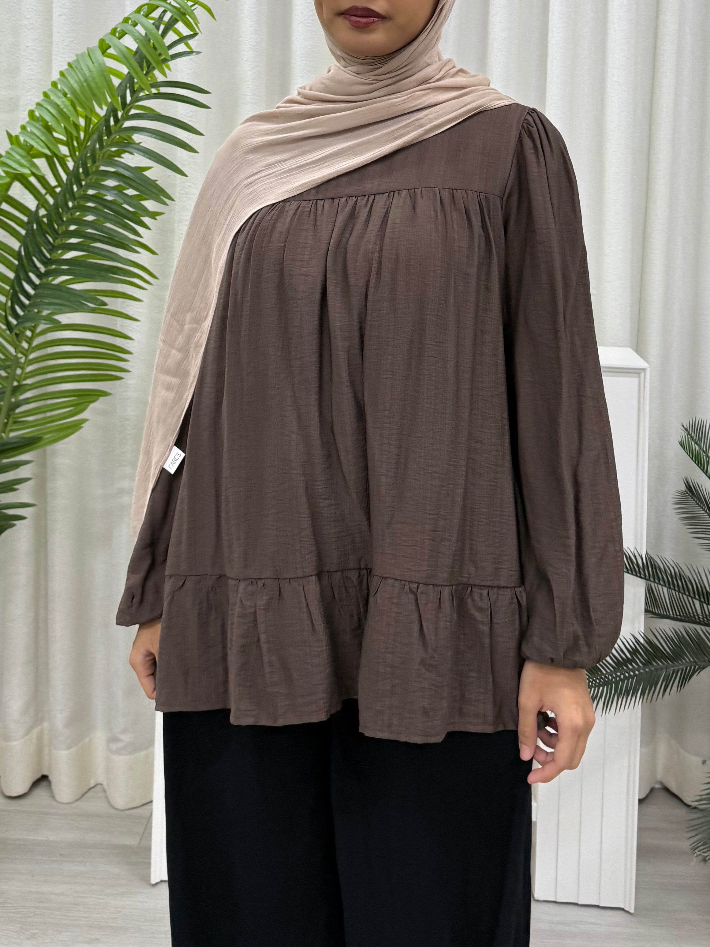 Sofia Plain Ruffles Top Pockets
