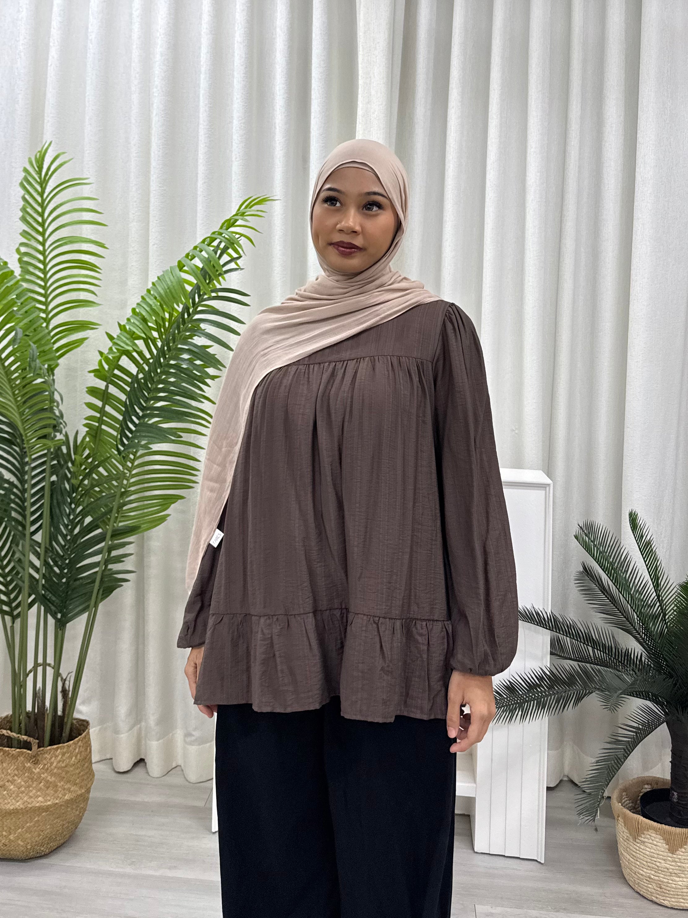 Sofia Plain Ruffles Top Pockets