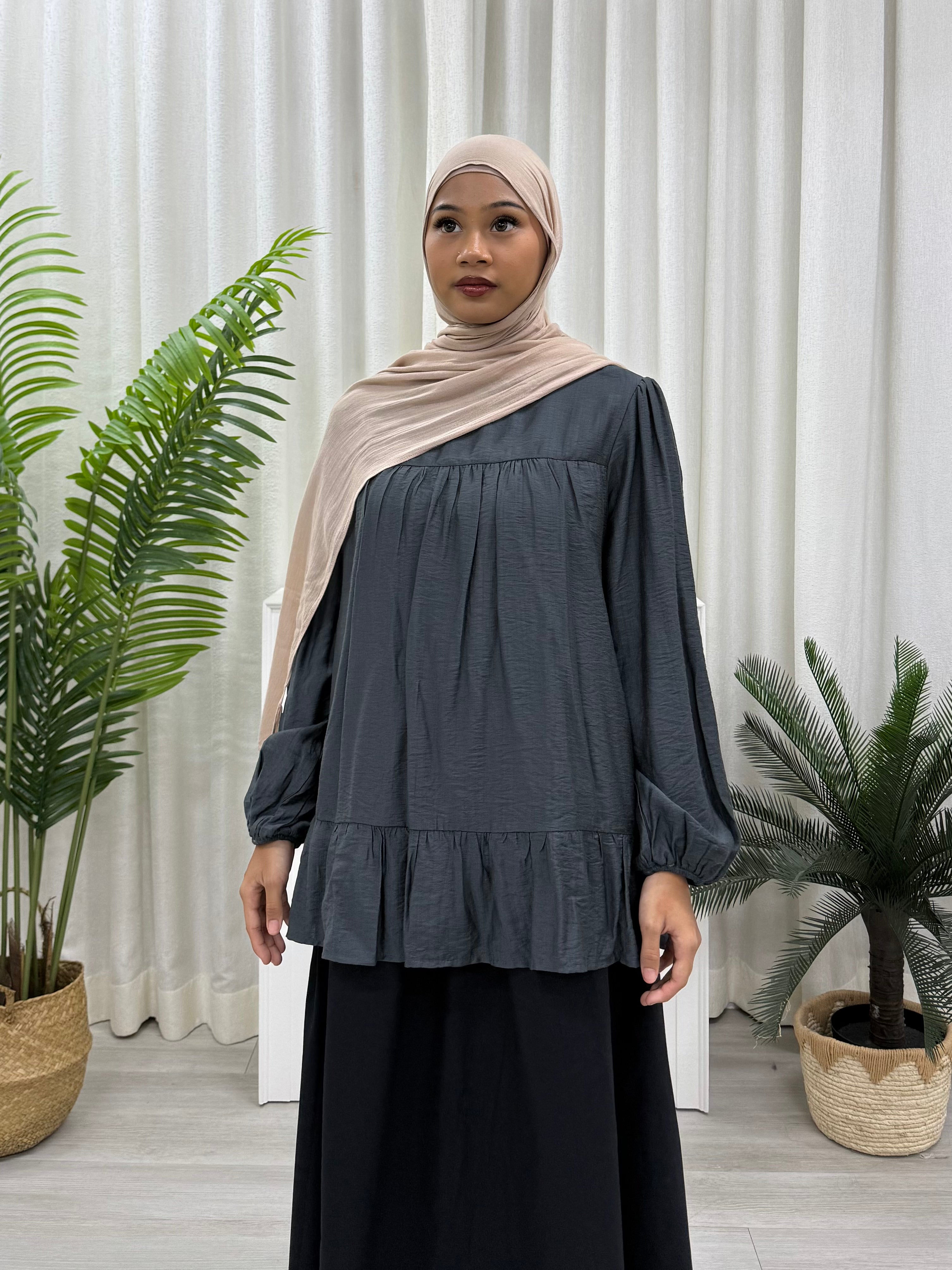 Sofia Plain Ruffles Top Pockets