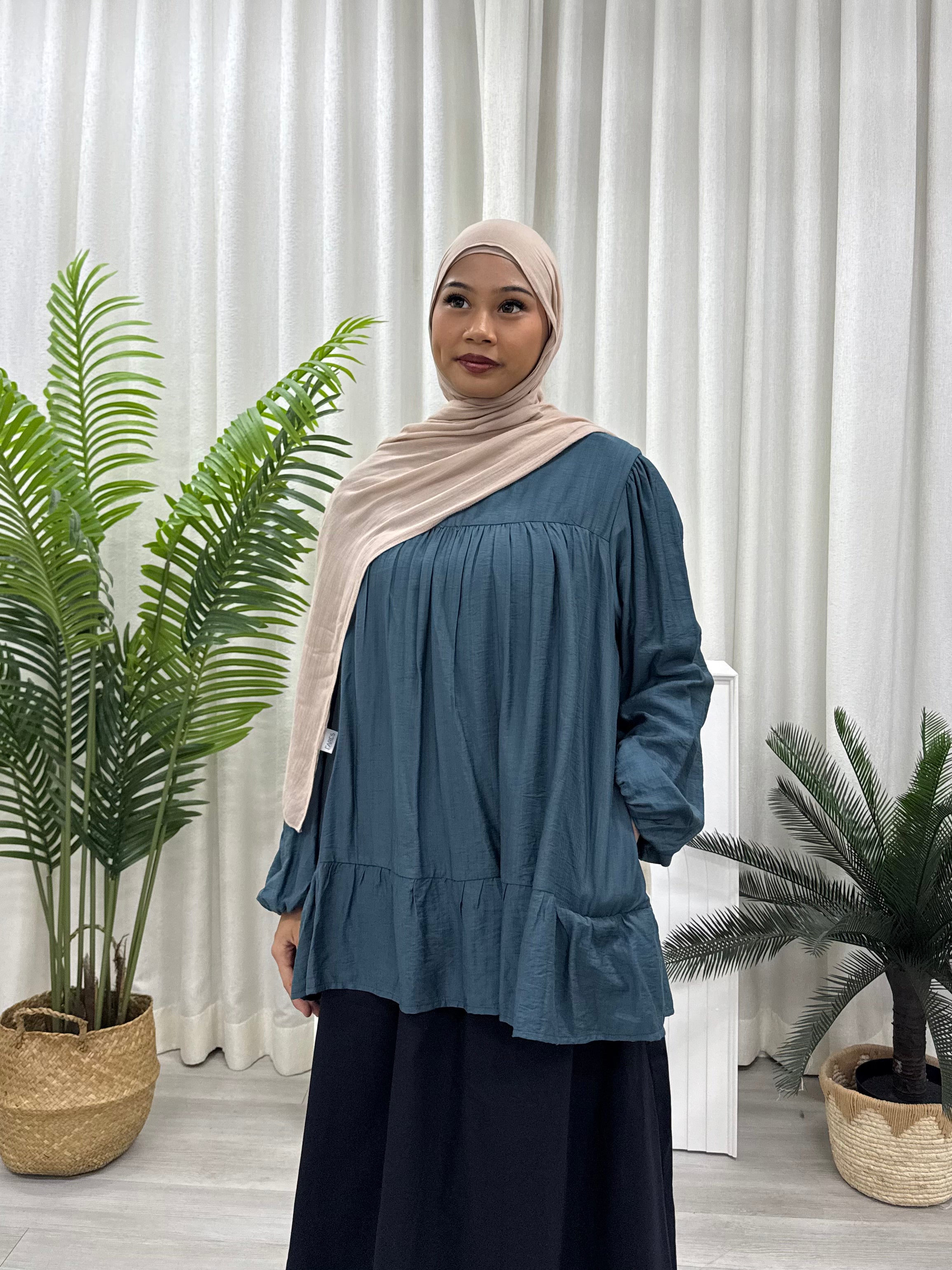 Sofia Plain Ruffles Top Pockets