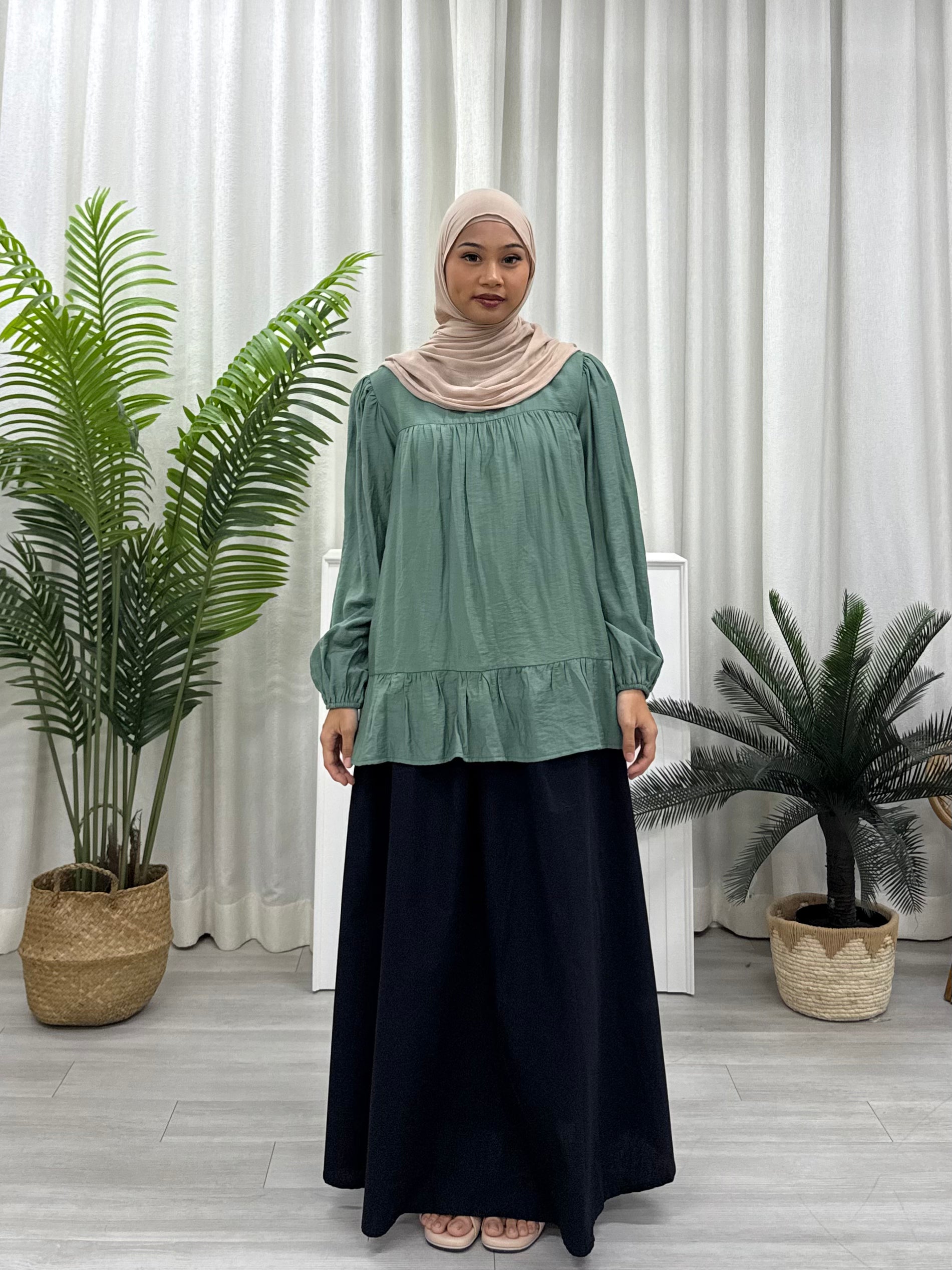 Sofia Plain Ruffles Top Pockets
