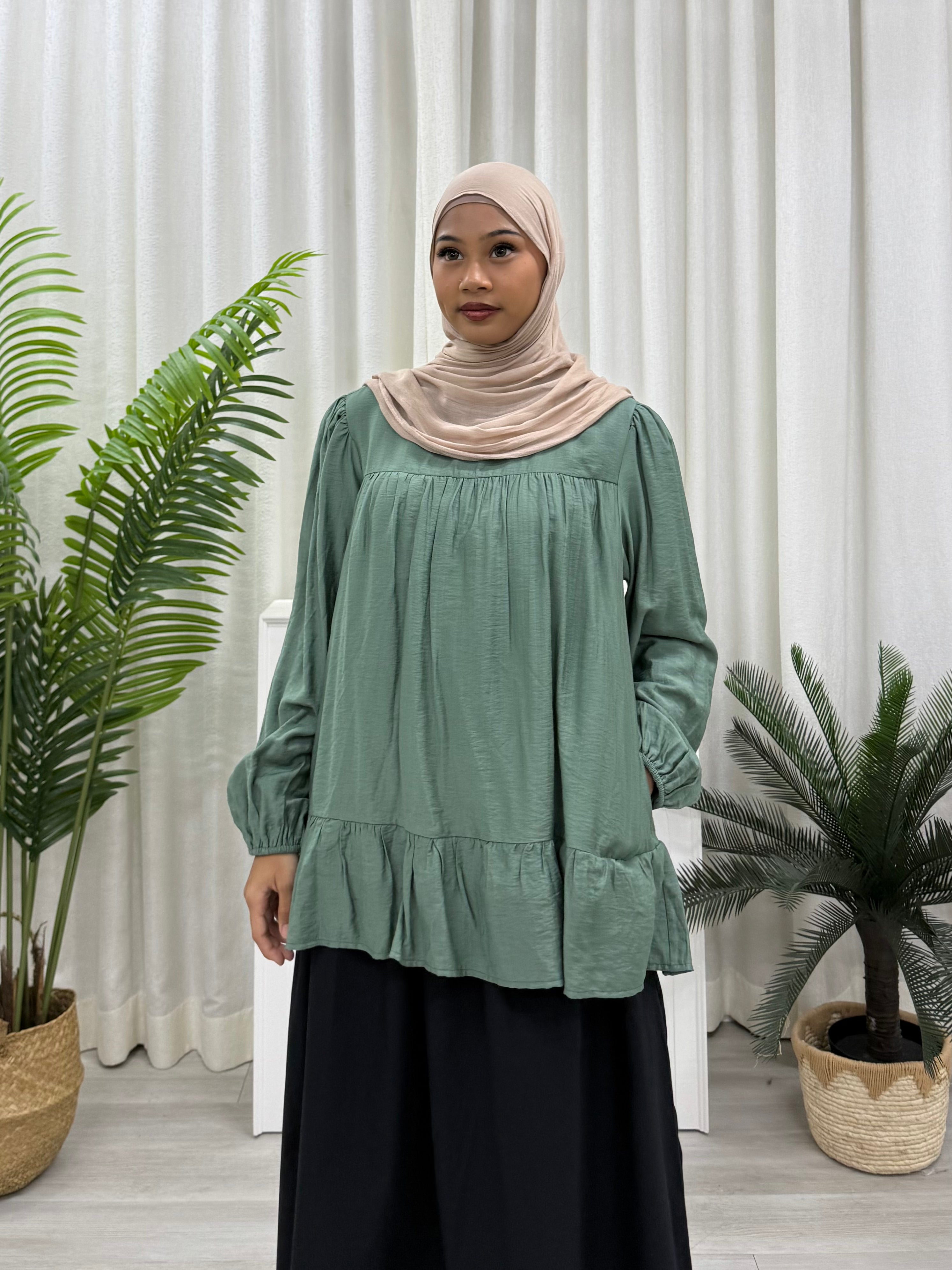 Sofia Plain Ruffles Top Pockets