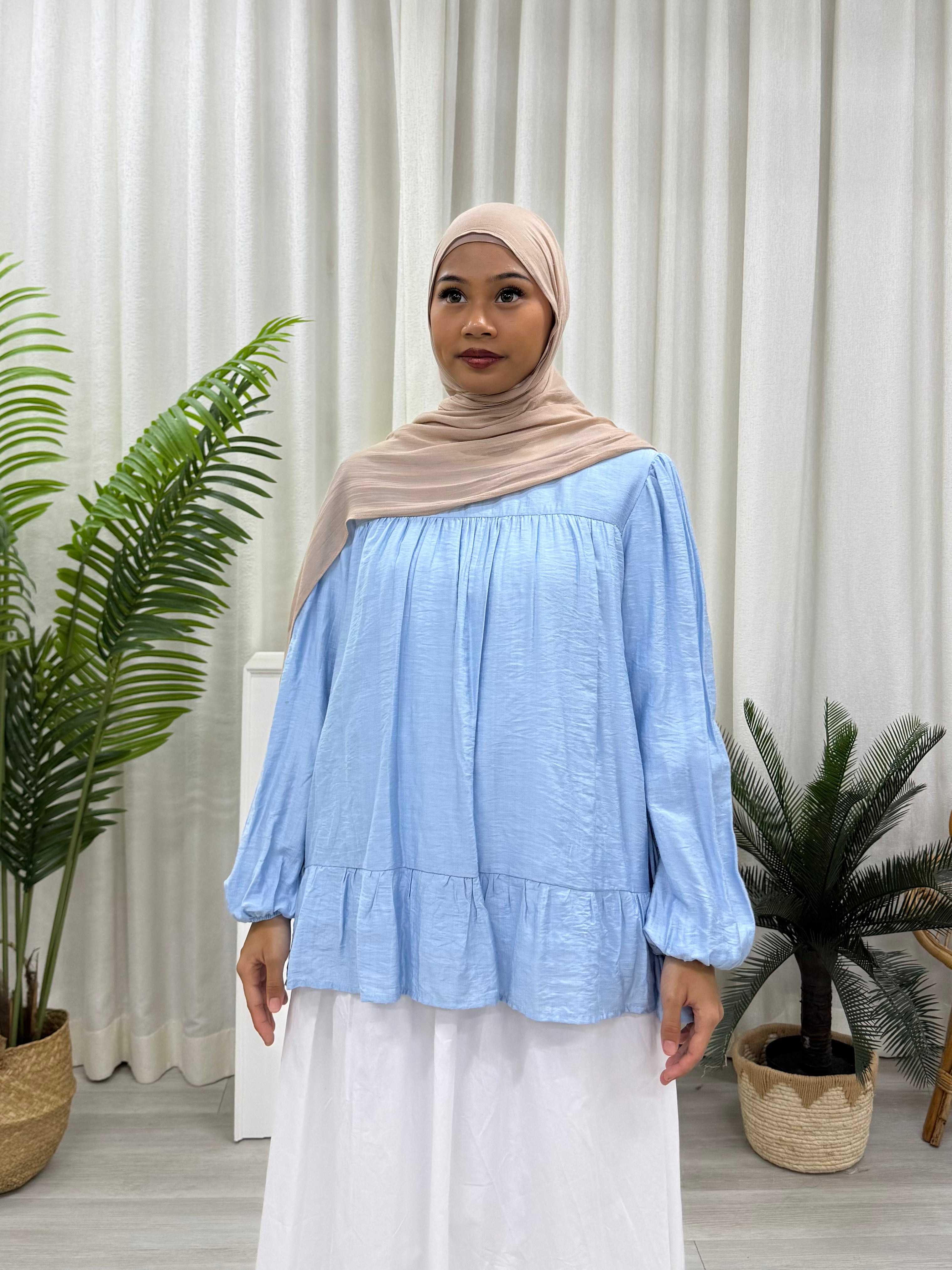 Sofia Plain Ruffles Top Pockets