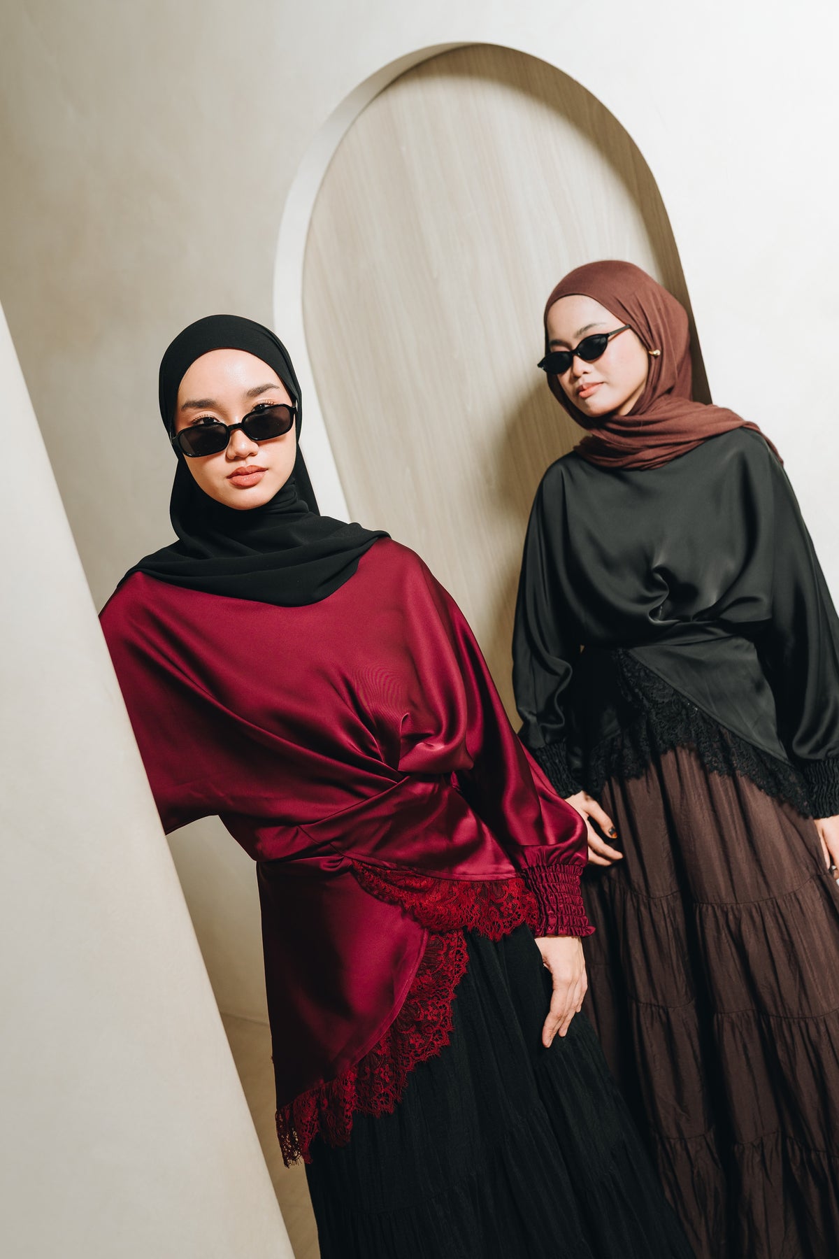 Amora Lace Satin Top HV Label