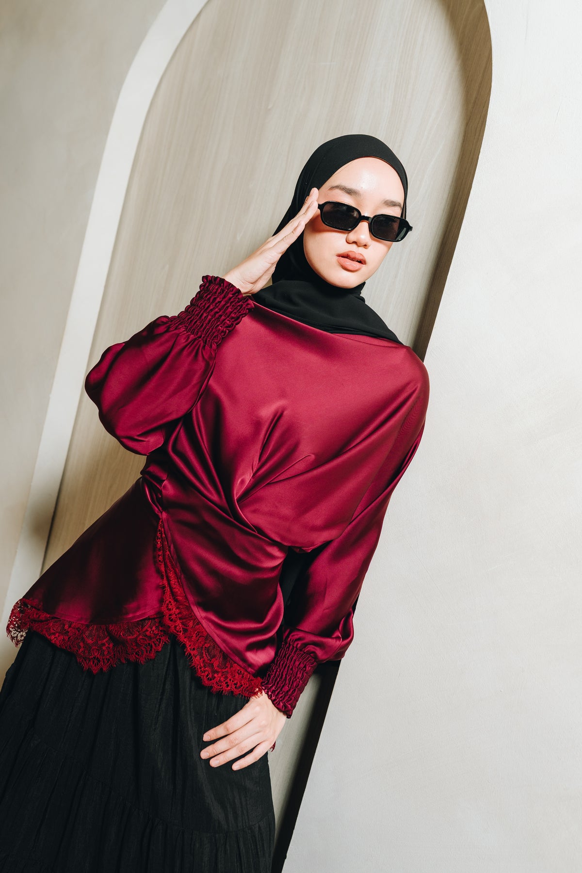 Amora Lace Satin Top HV Label