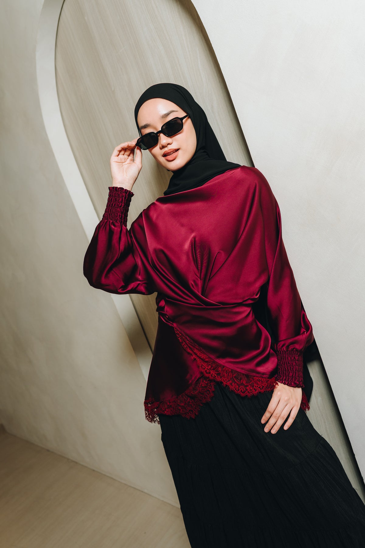 Amora Lace Satin Top HV Label