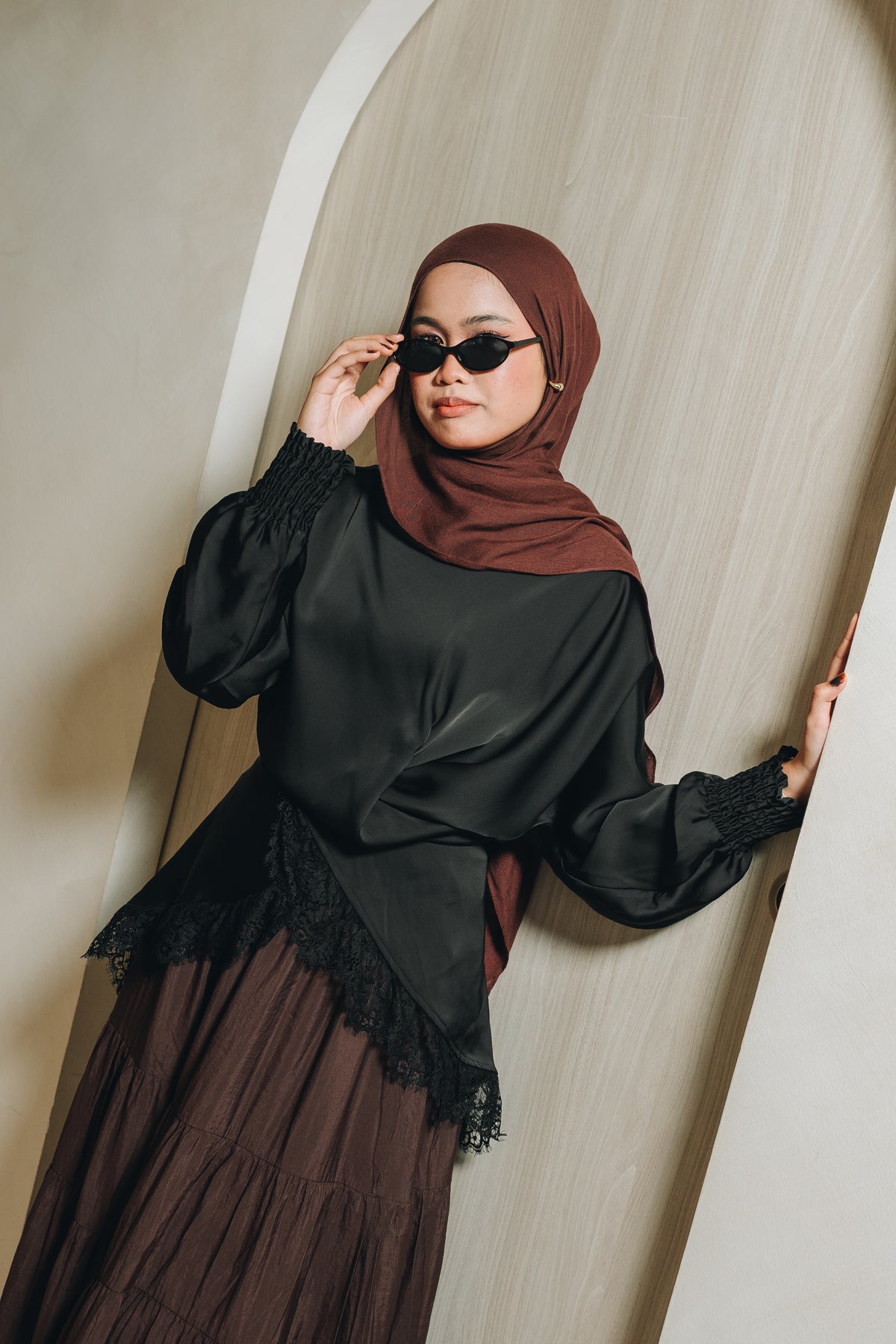 Amora Lace Satin Top HV Label
