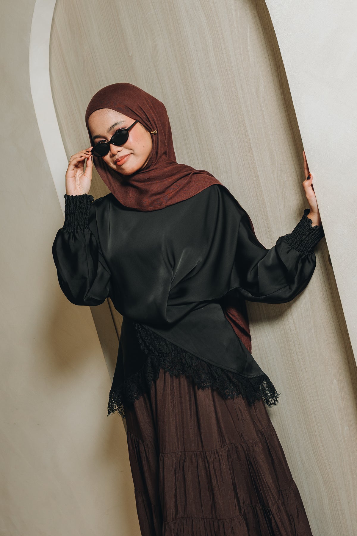 Amora Lace Satin Top HV Label