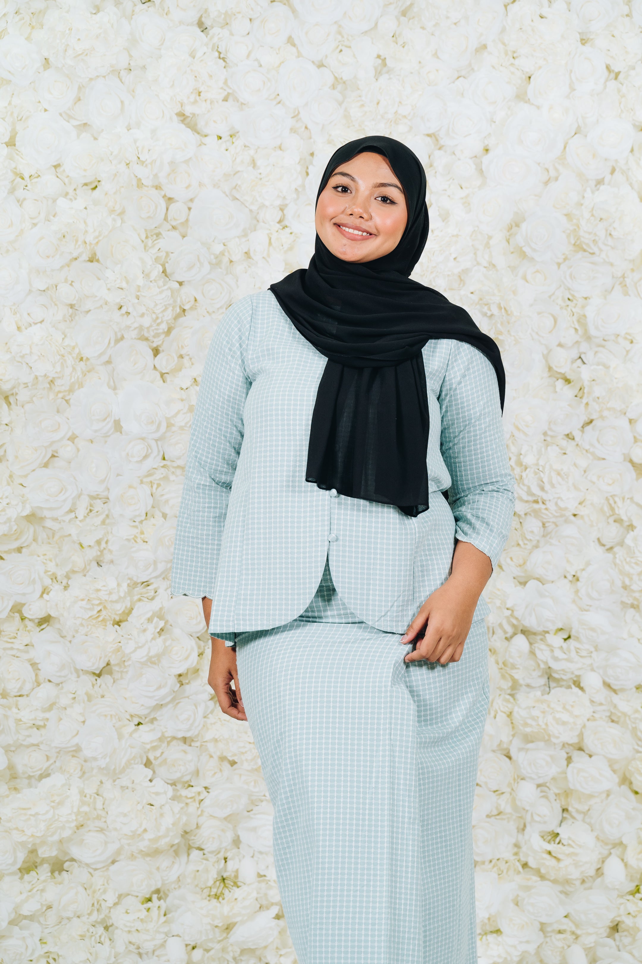 Checkered Button Kurung Set