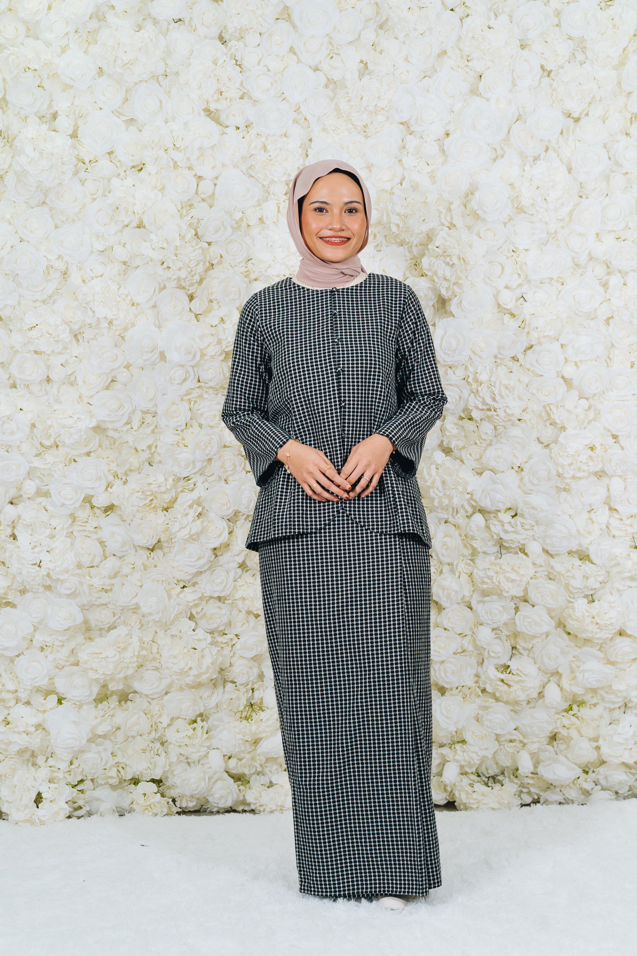 Checkered Button Kurung Set