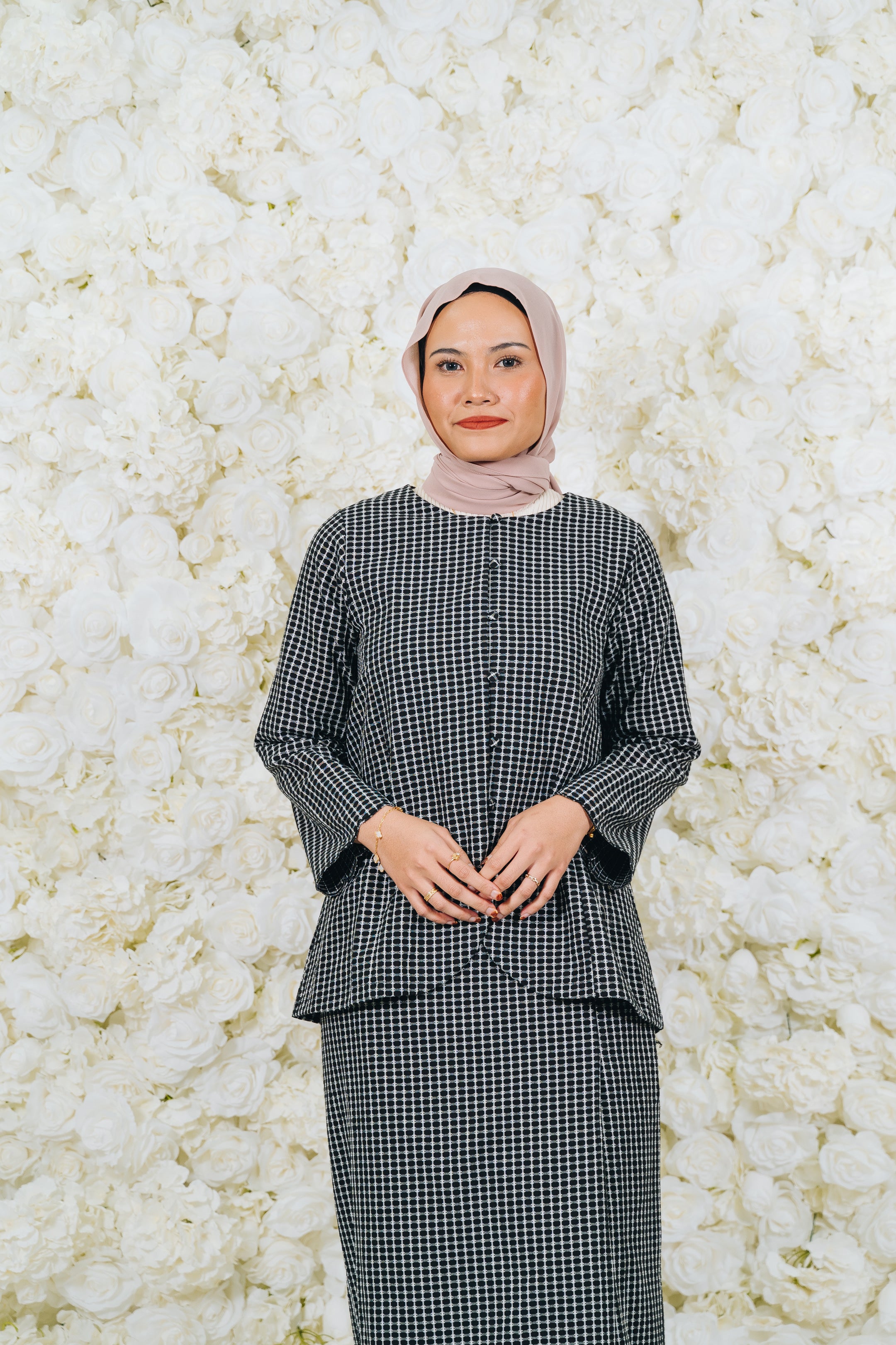 Checkered Button Kurung Set