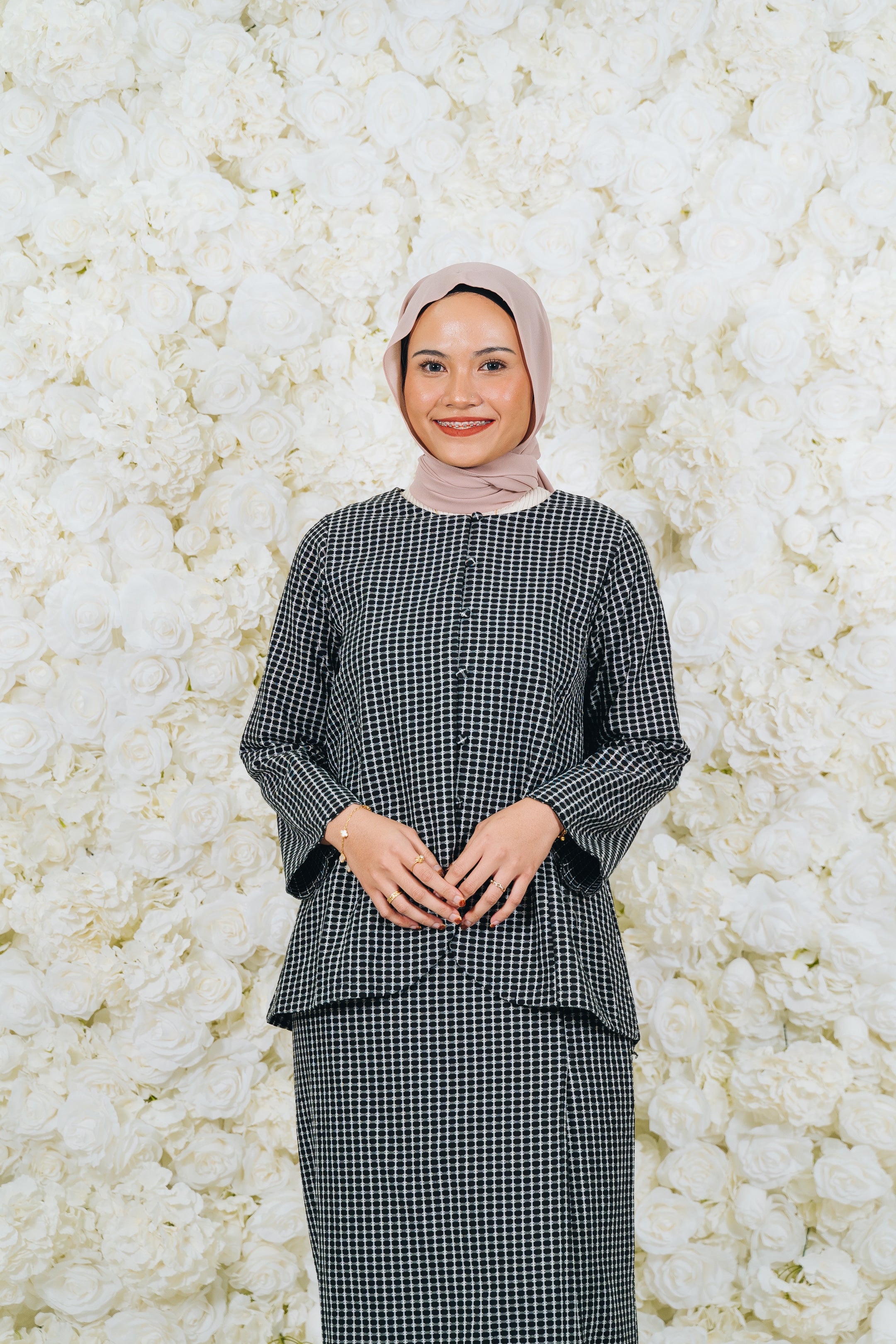 Checkered Button Kurung Set