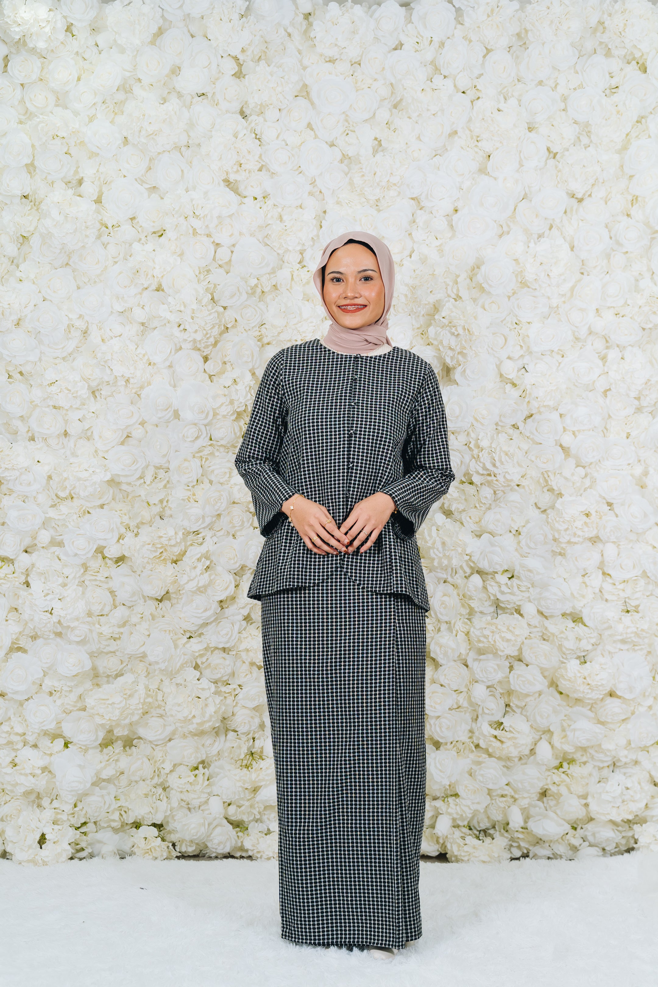 Checkered Button Kurung Set