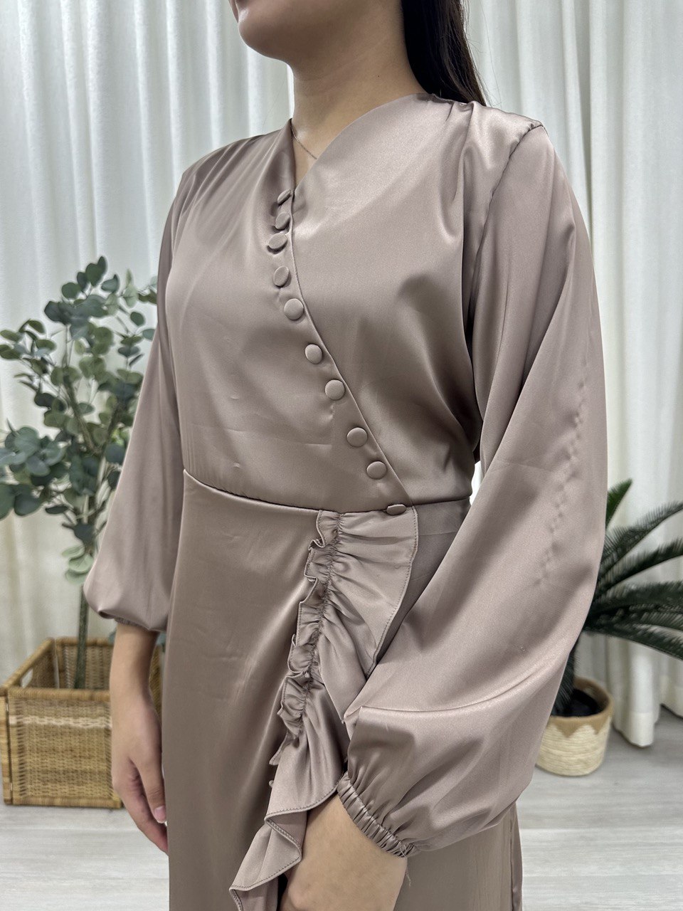 Satin Side Ruched Dress