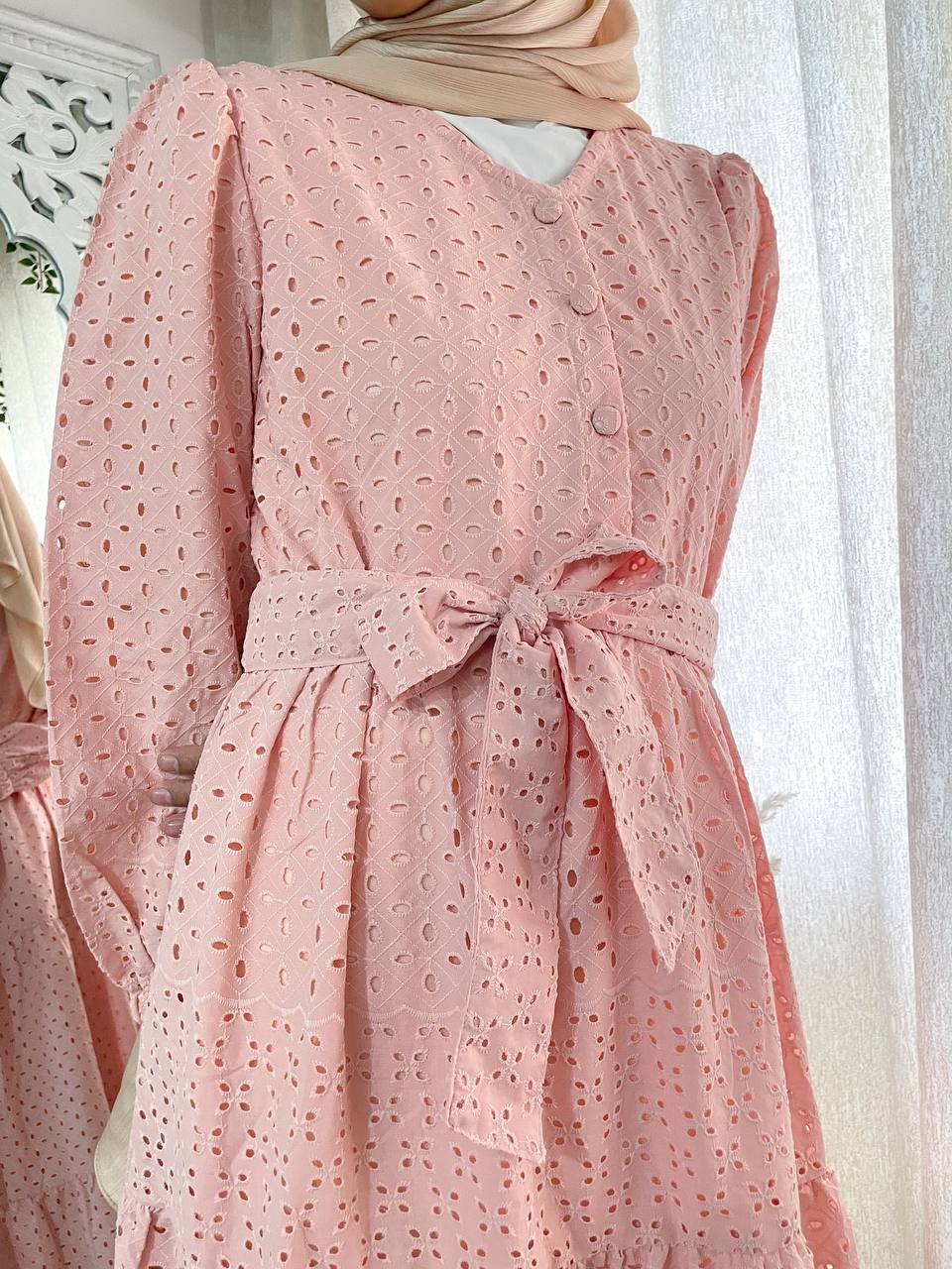 Angel Eyelet Dress Peach