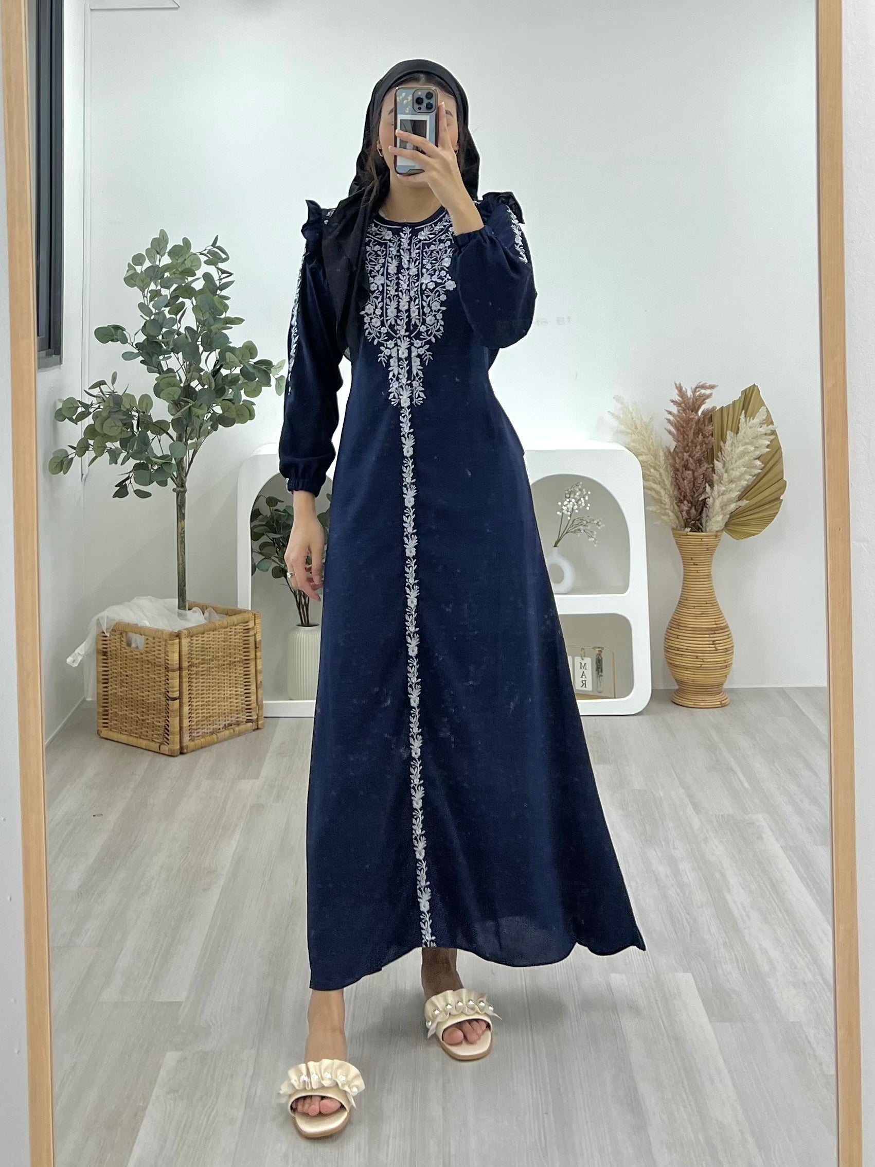Chest Embroidered Abaya Happy Vibes Chest Embroidered Abaya Happy Vibes