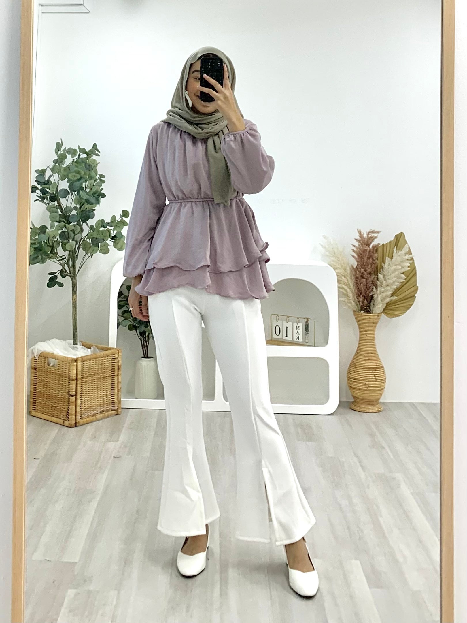 Layered Peplum Crinkle Satin Top LPCST