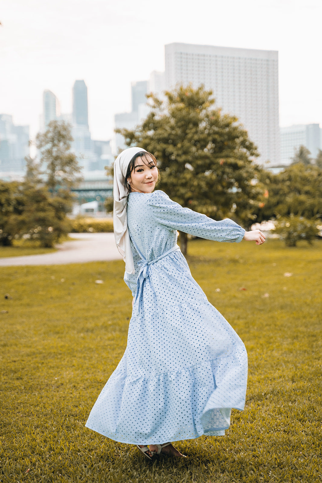 Angel Eyelet Dress DustyBlue