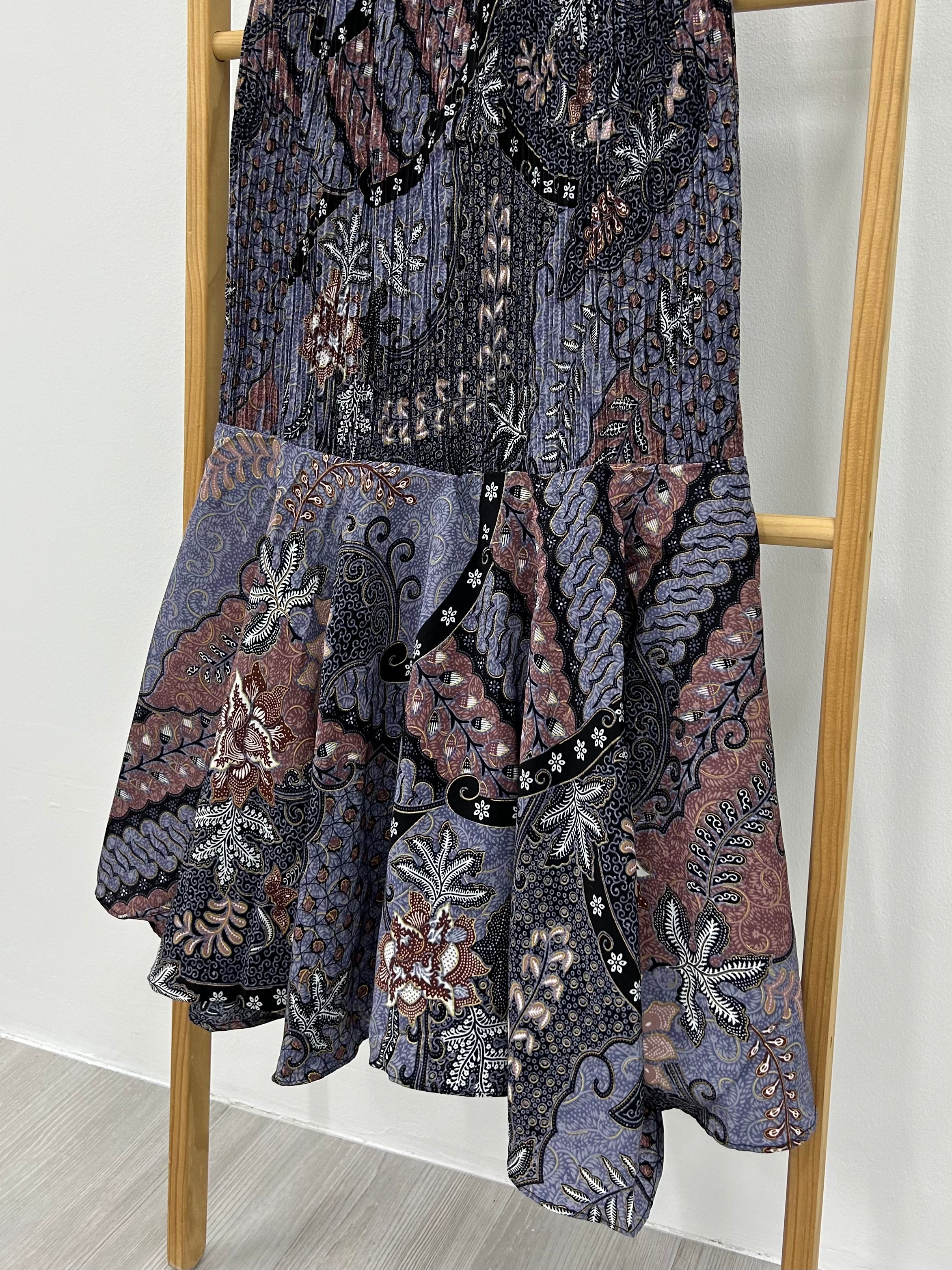 Mermaid Pleated Batik Skirt - Dusty Indigo