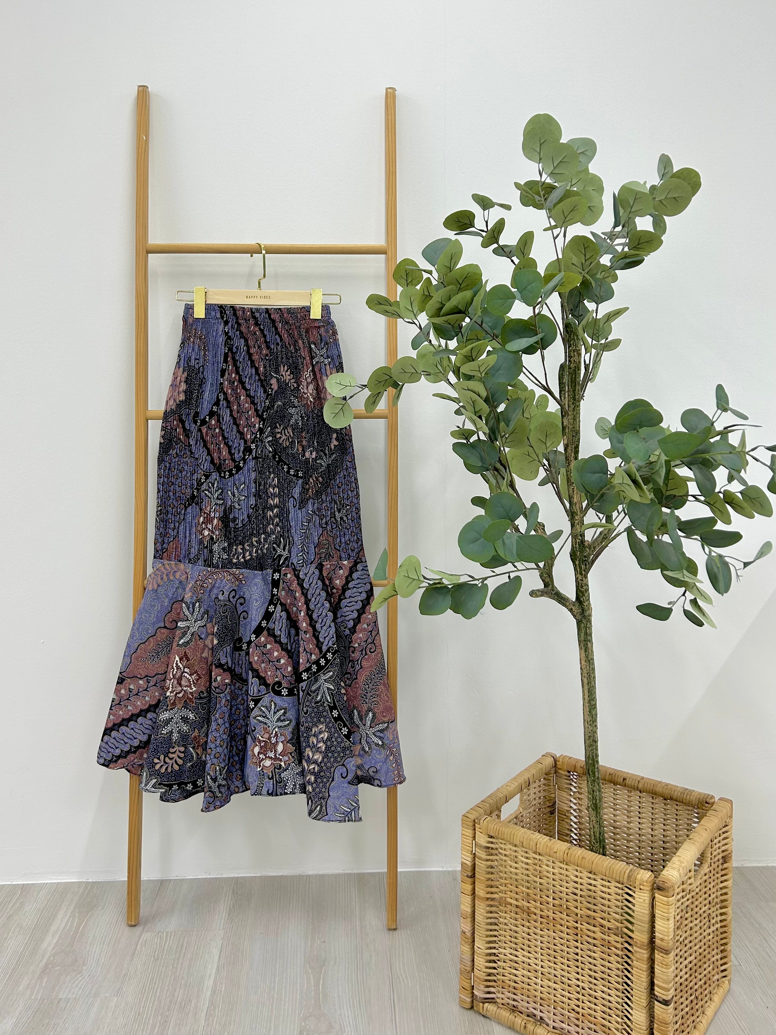 Mermaid Pleated Batik Skirt - Dusty Indigo