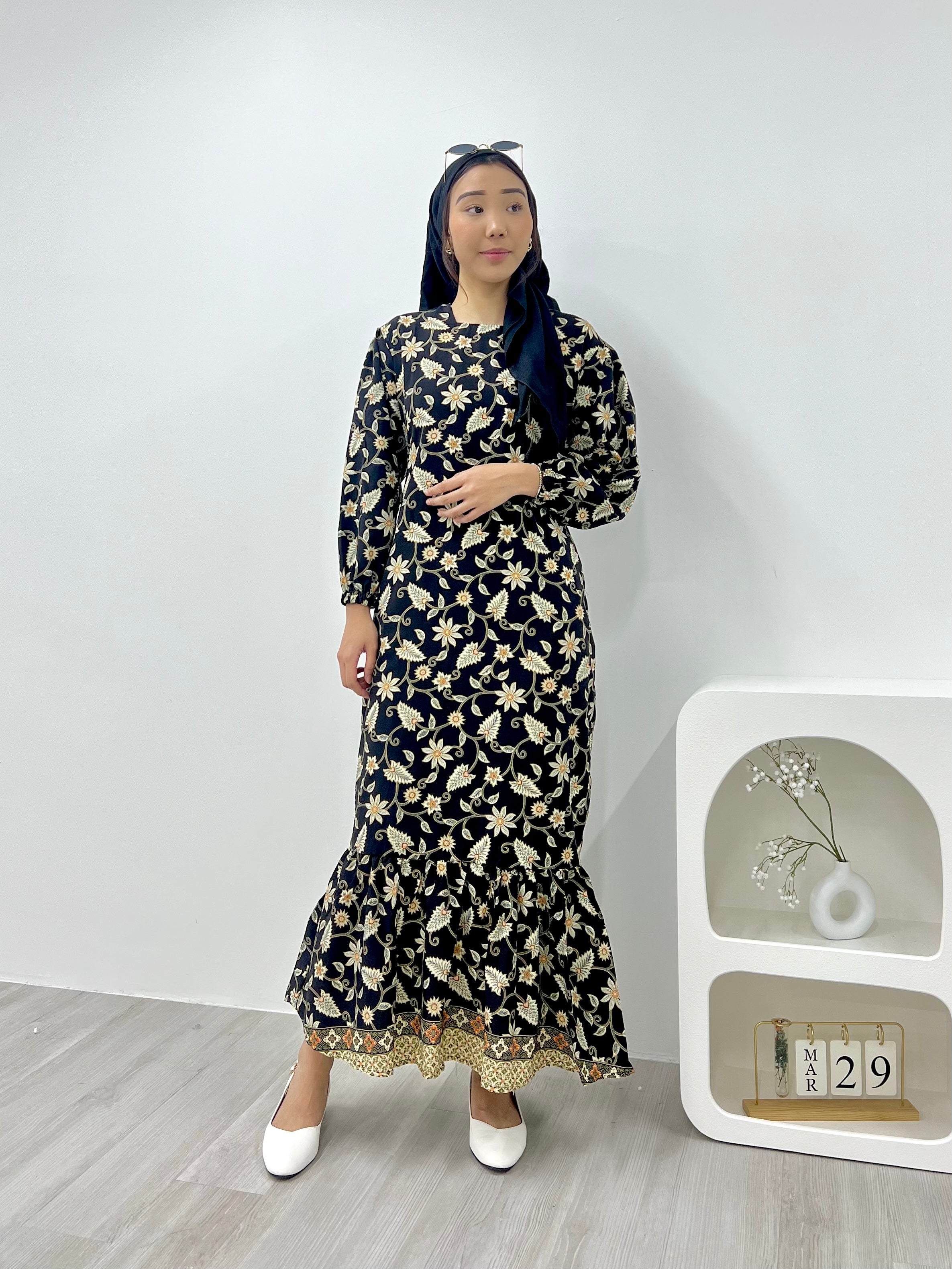 Batik Square Neck Ruffle Dress - Suhaila